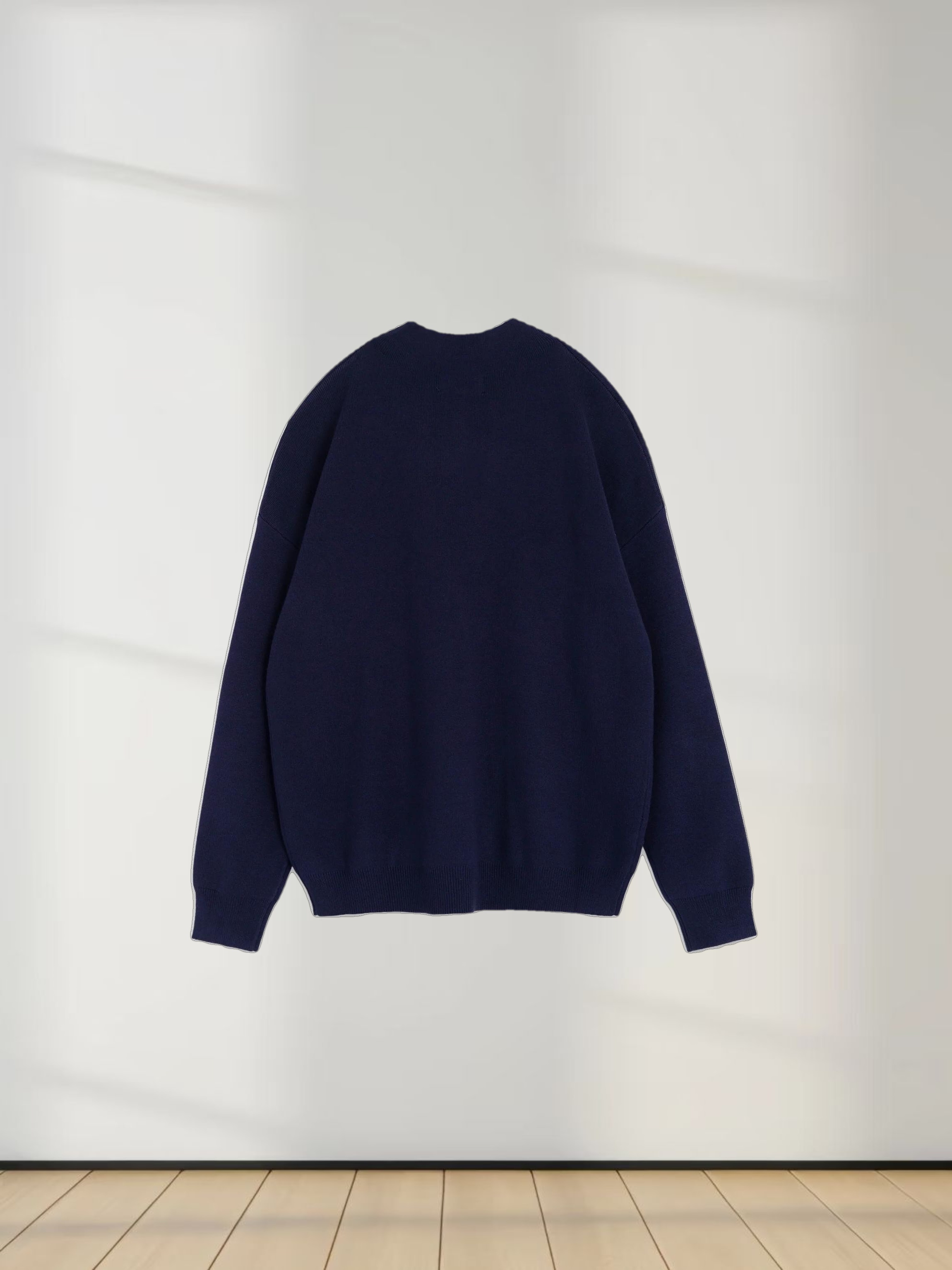 Mock Neck Thin Knit Sweater-Navy