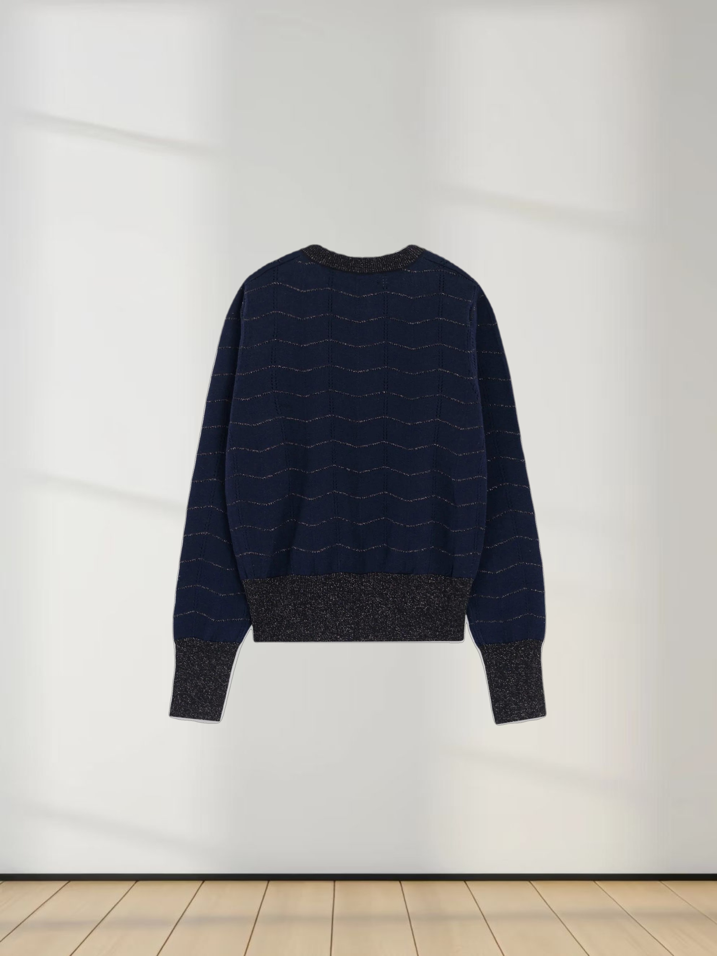 Lurex Striped Sweater-Navy/Black