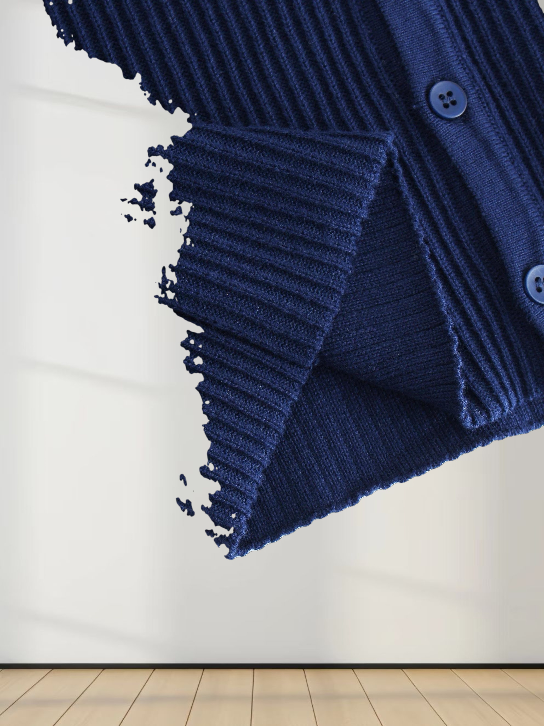 Ribbed Knit Cardigan-Navy