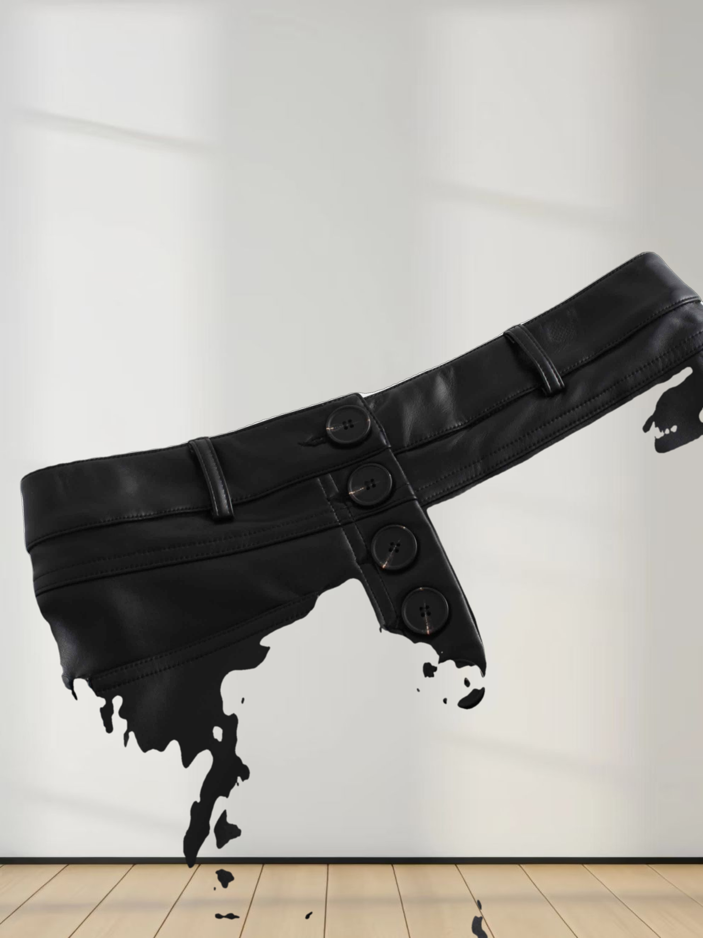 Front Pocket Straight Faux Leather Skirt-Black