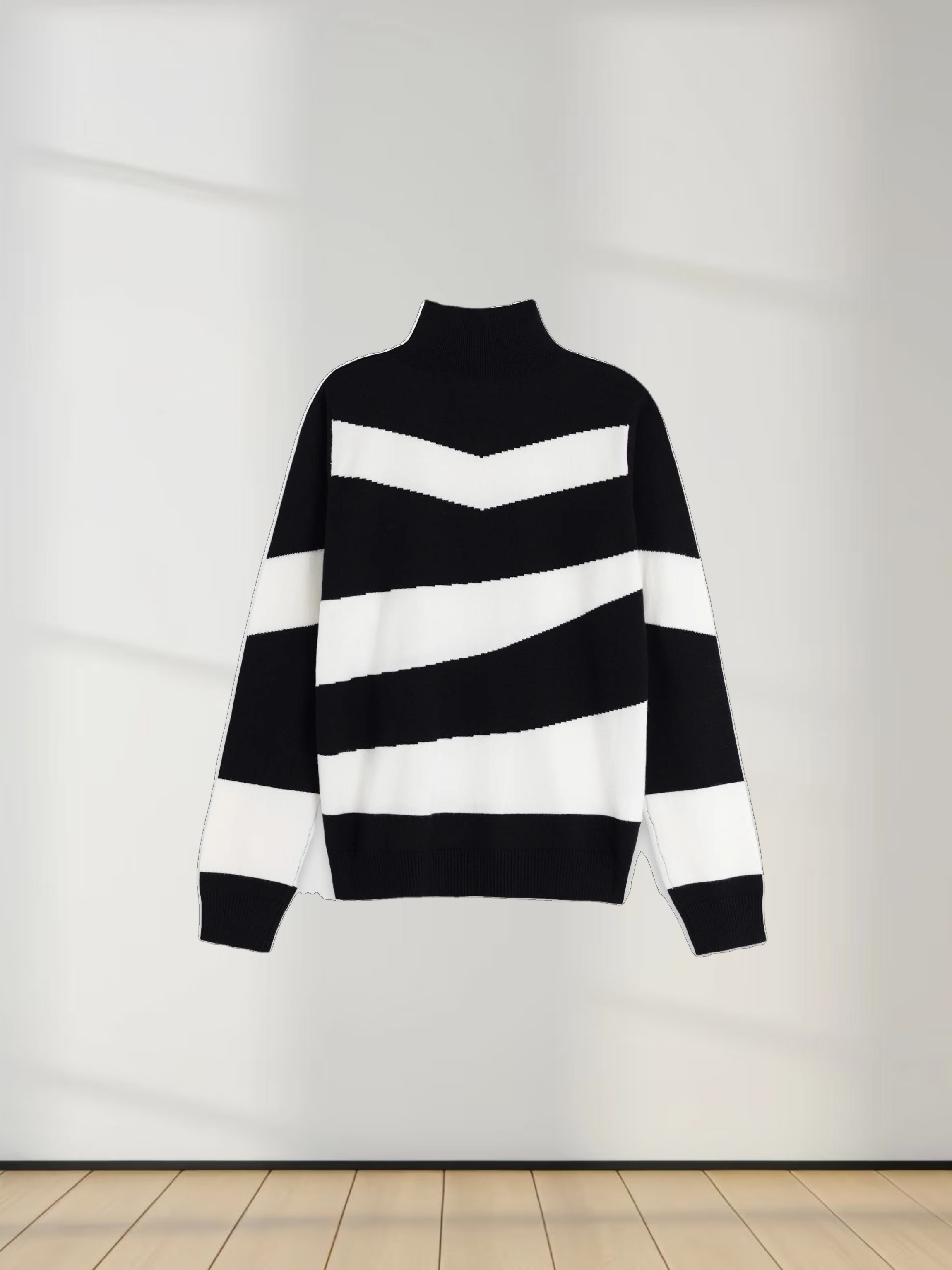 Classic Turtleneck Sweater-Black/White