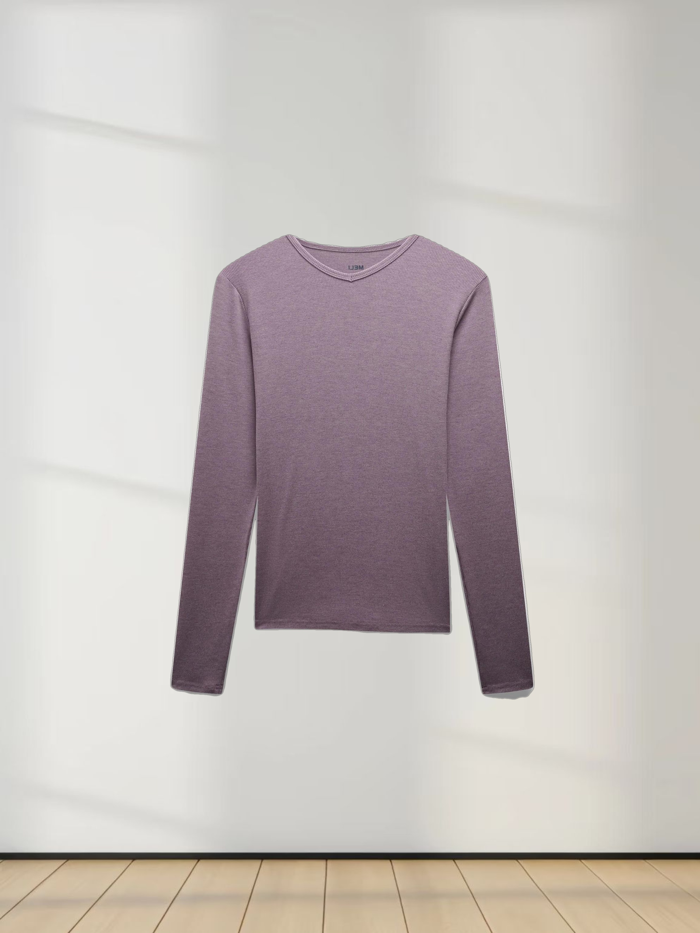 RIBBED HIGH V TEE LS-LAVENDER HEATHER