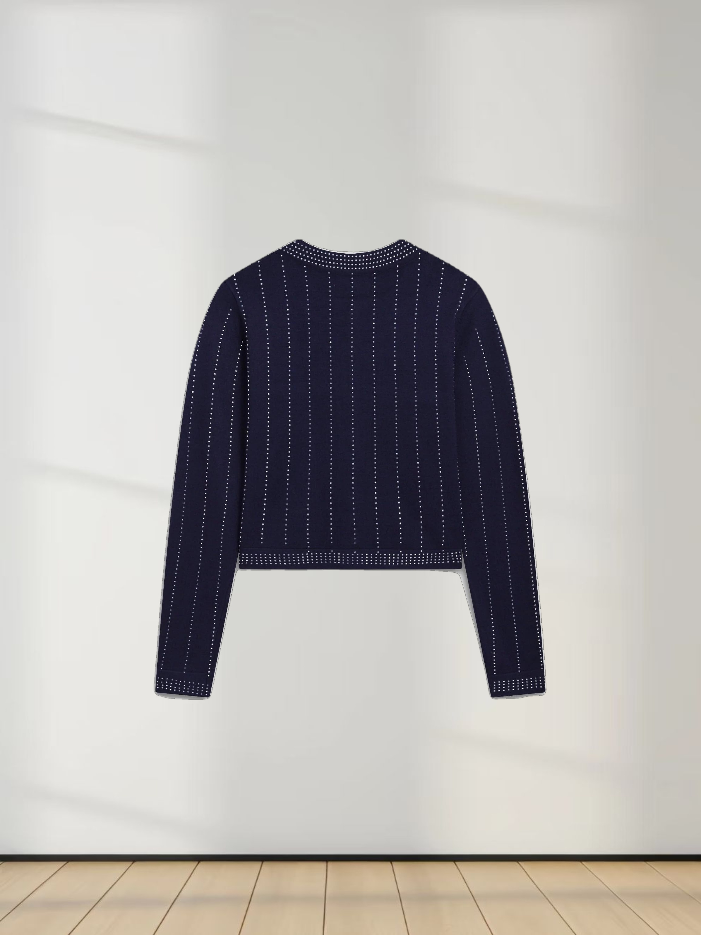 Crystal Pinstripe Crew Cardigan-Navy