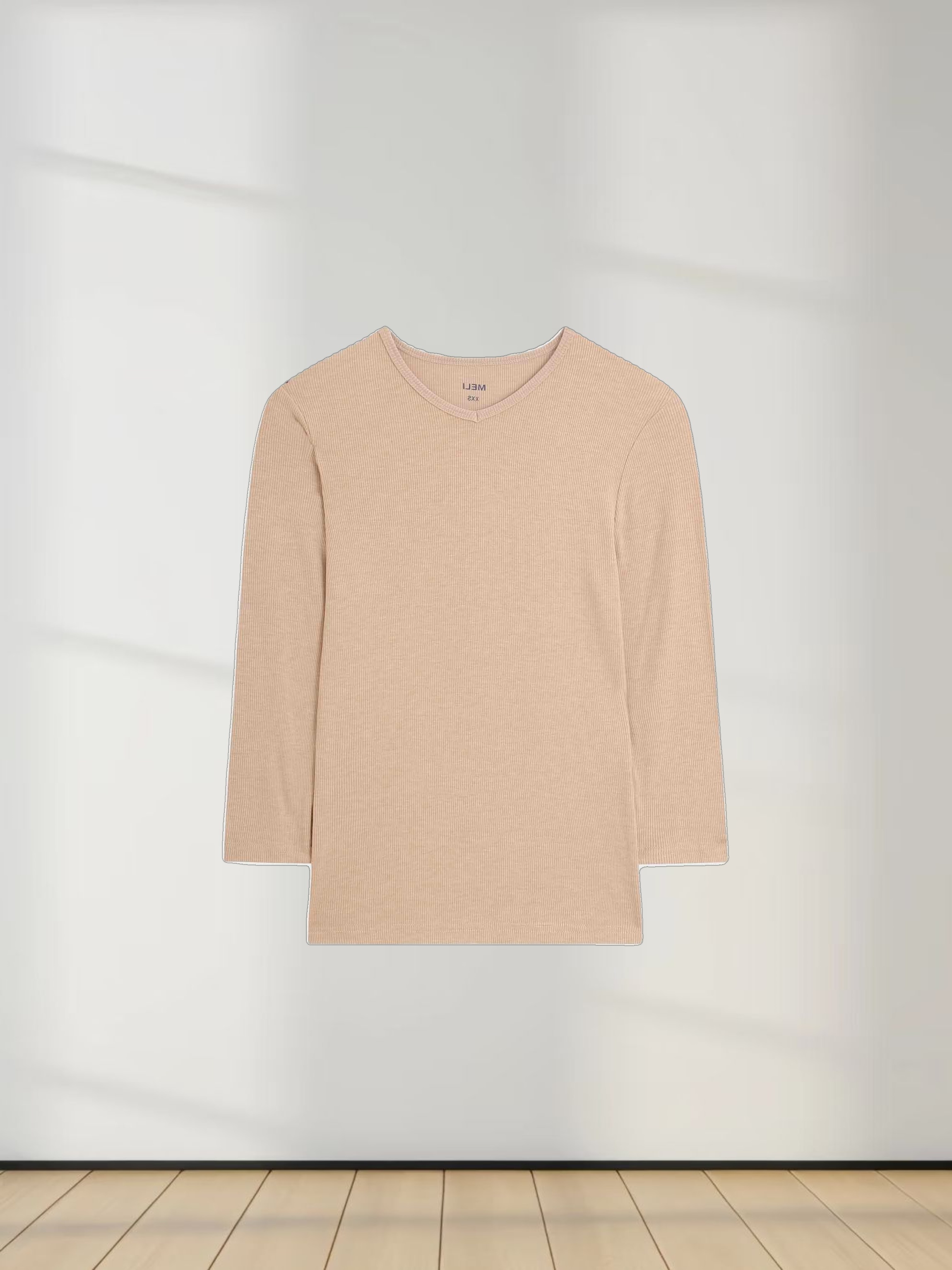 HIGH V RIBBED TEE - 3Q - TAN