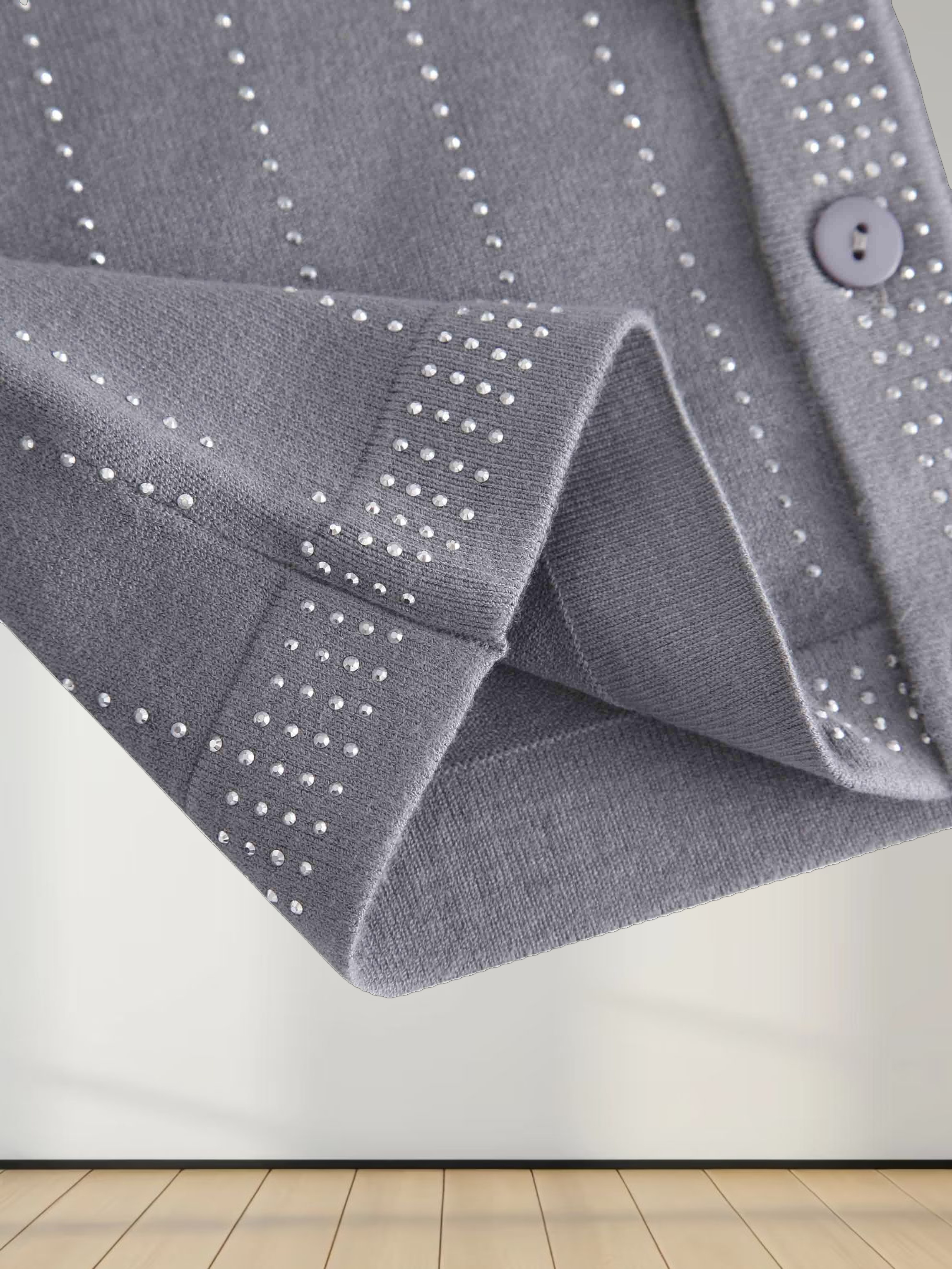 Crystal Pinstripe Crew Cardigan-Grey