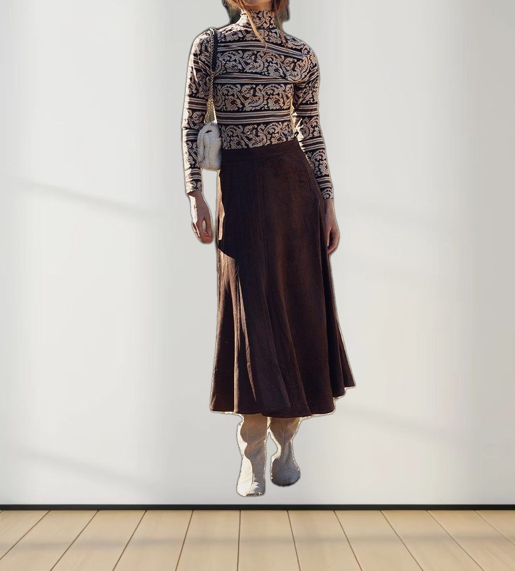 Printed Modal Turtleneck-Paisley Taupe