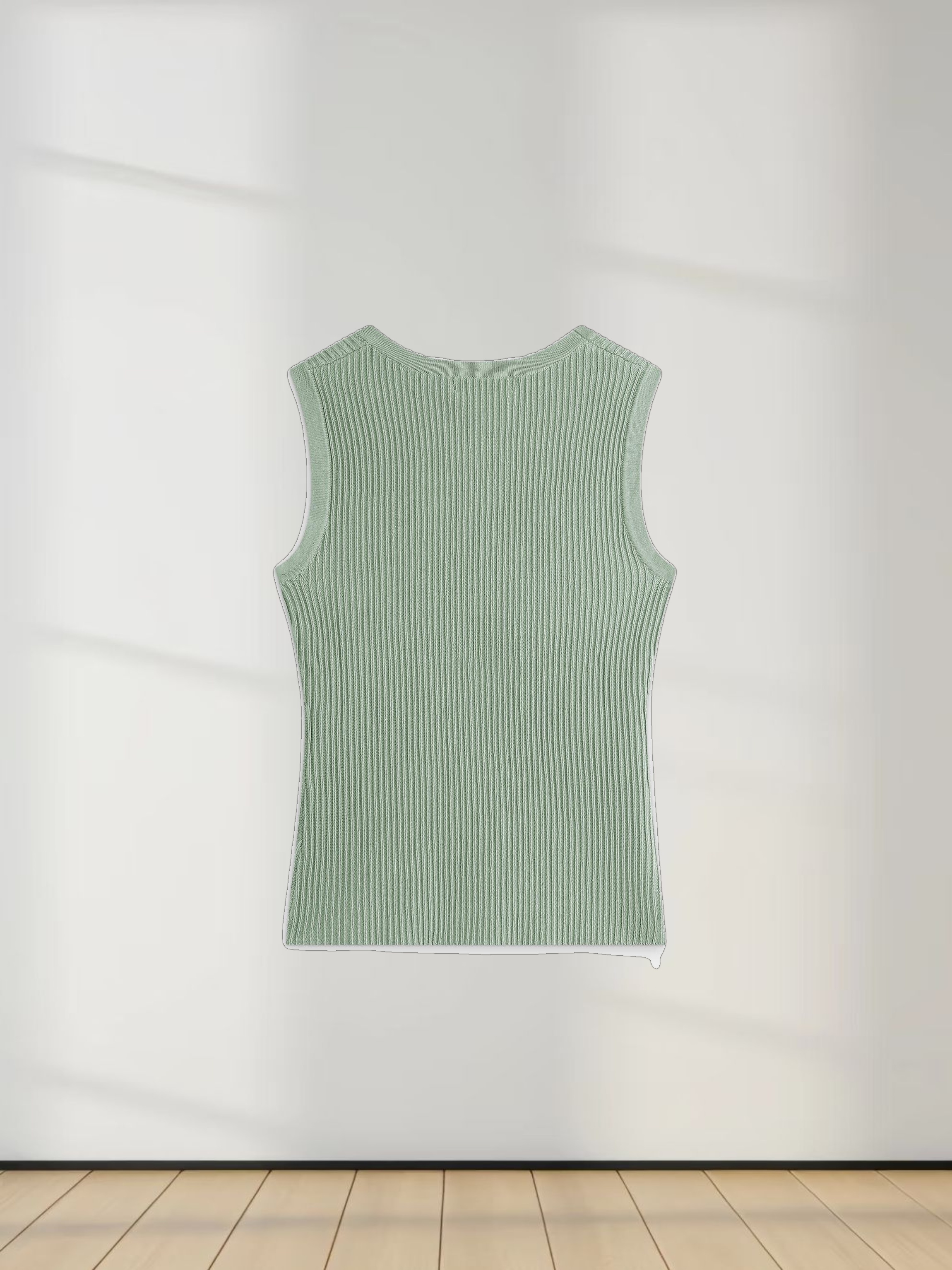 Sleeveless Ribbed Crew-Seafoam