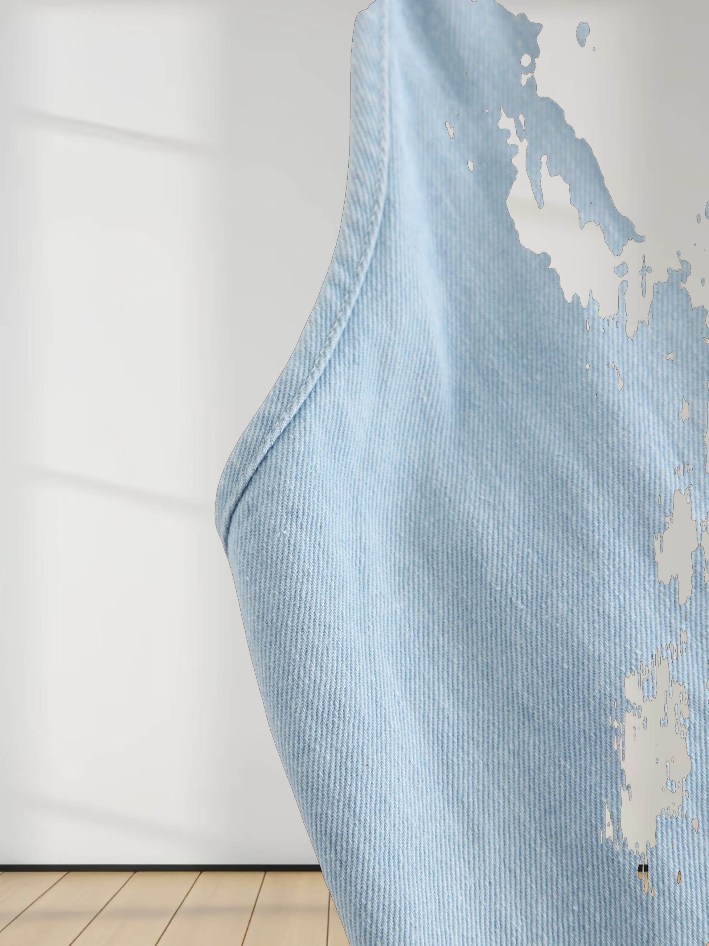 Solid Crew Neck Slip Dress-Sky Blue Denim