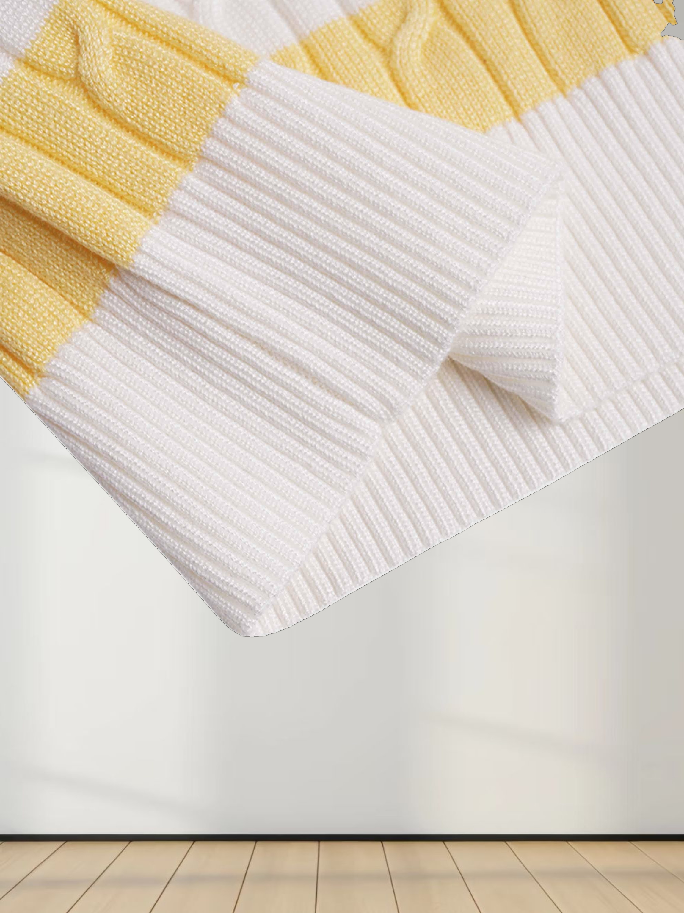 Printed Cable Knit Sweater-Yellow/White Stripe