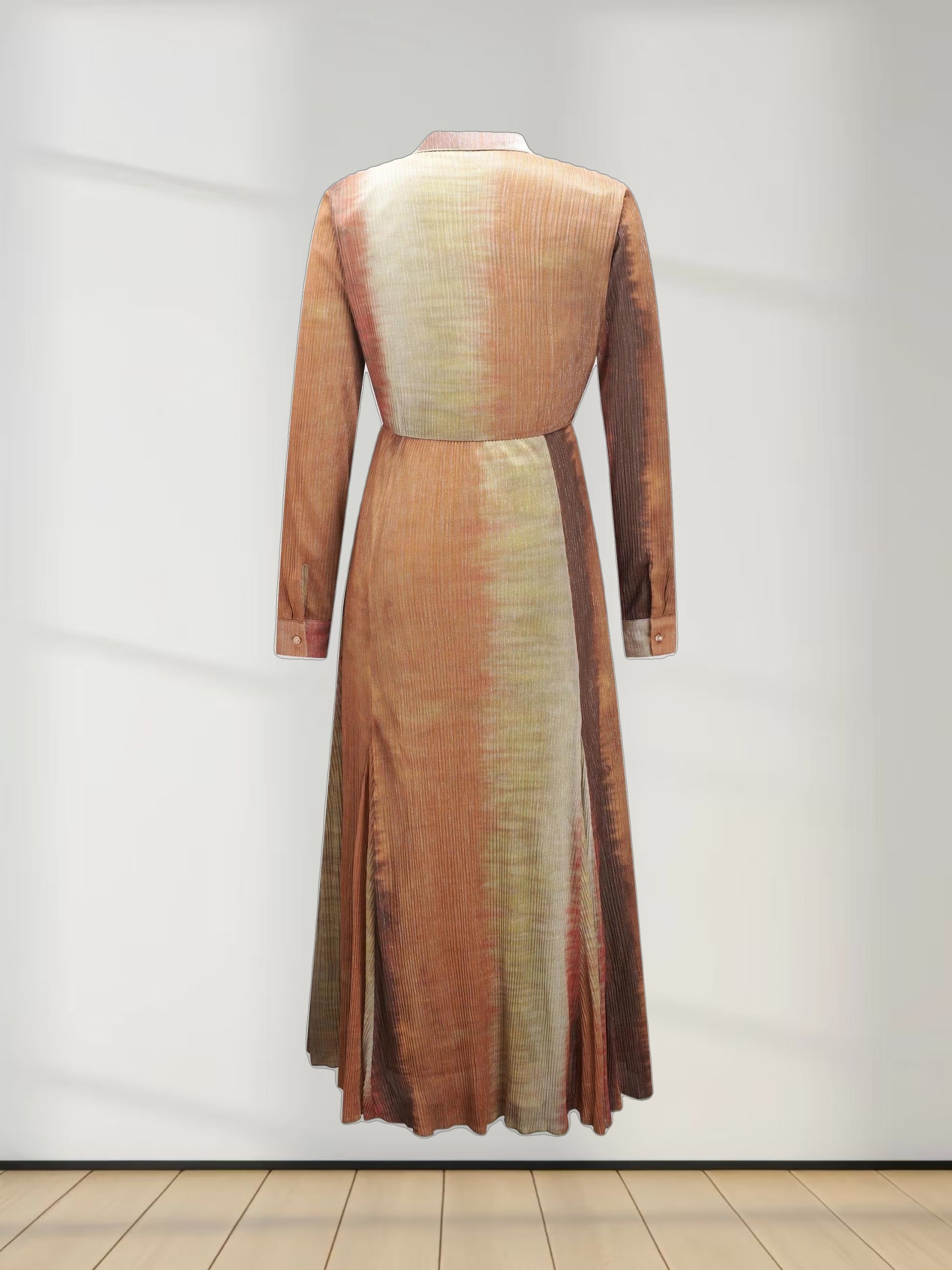 Micro Pleats Princess Style Dress-Copper Shimmer