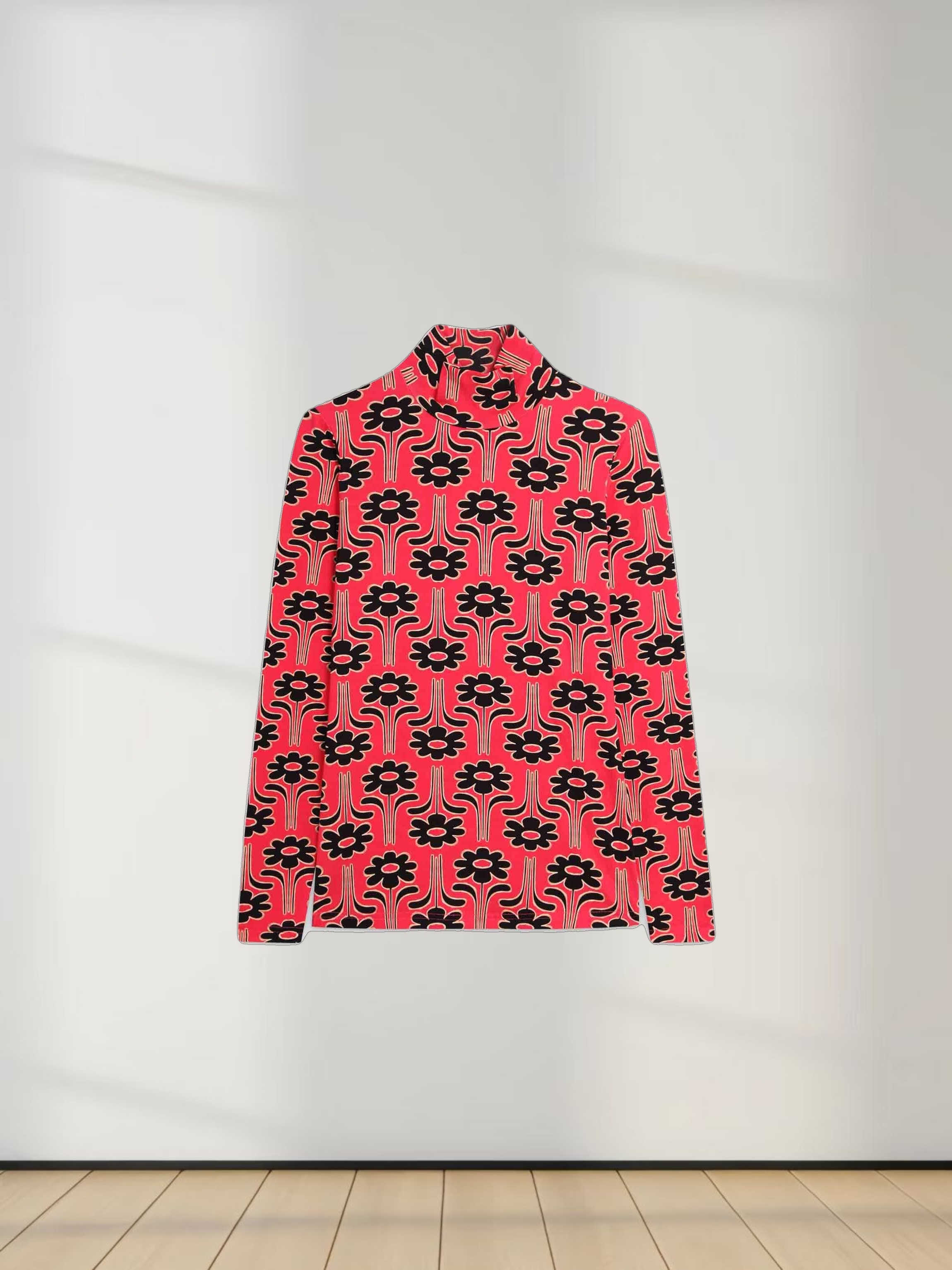Design Turtleneck-Hot Pink Floral