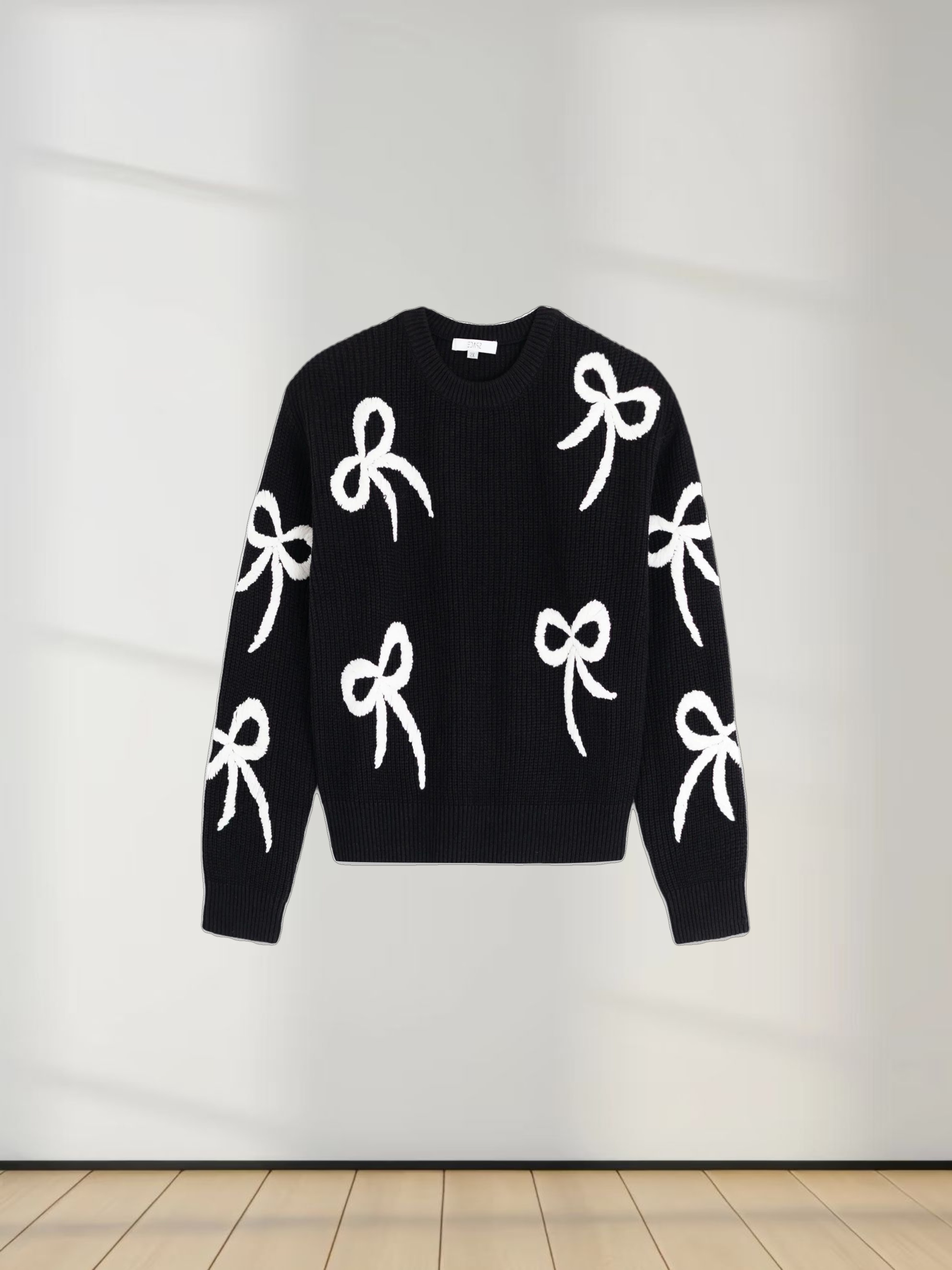 Bow Ribbon Sweater-Black/White