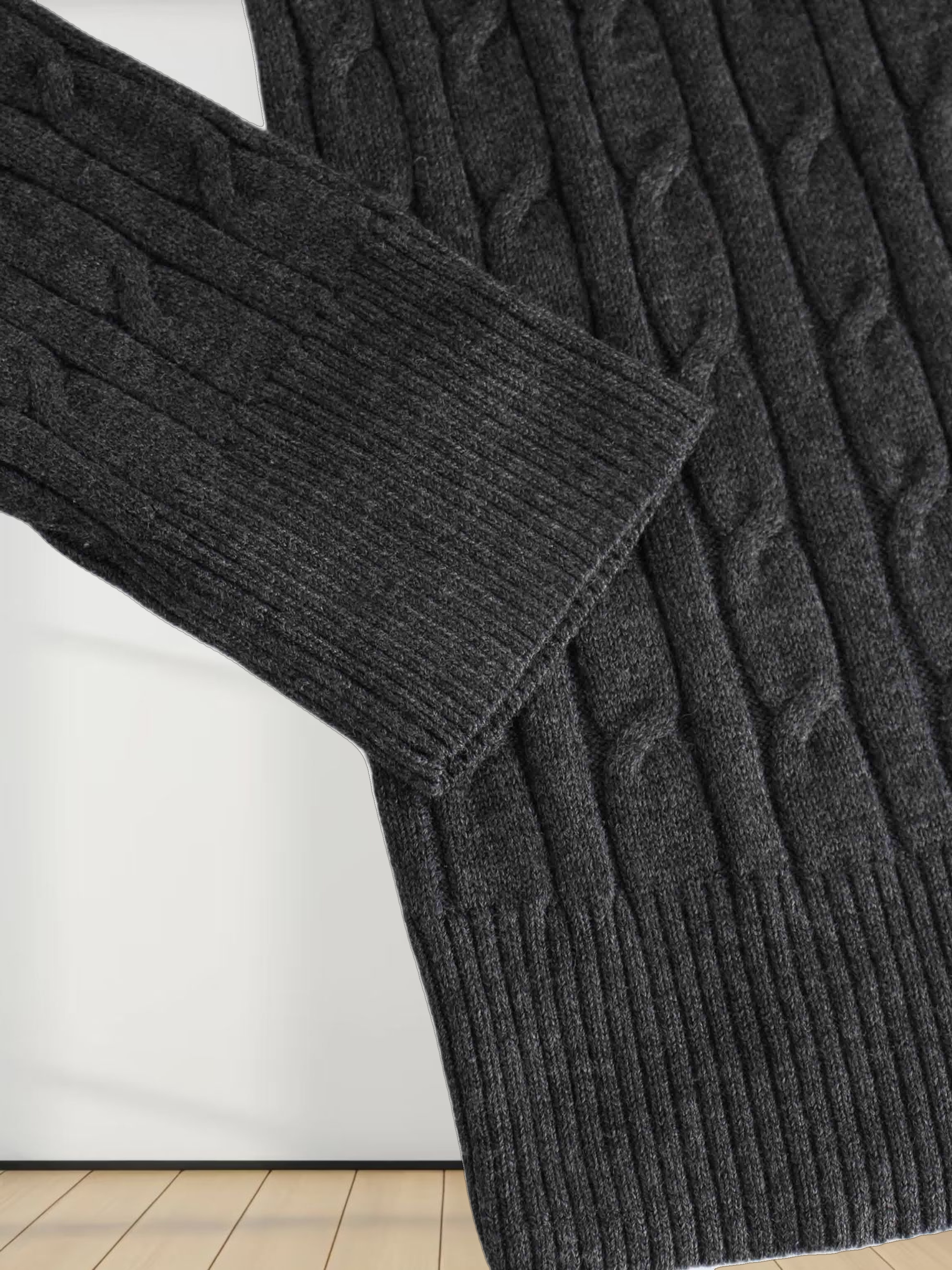 Knit Cable Sweater-Charcoal Grey