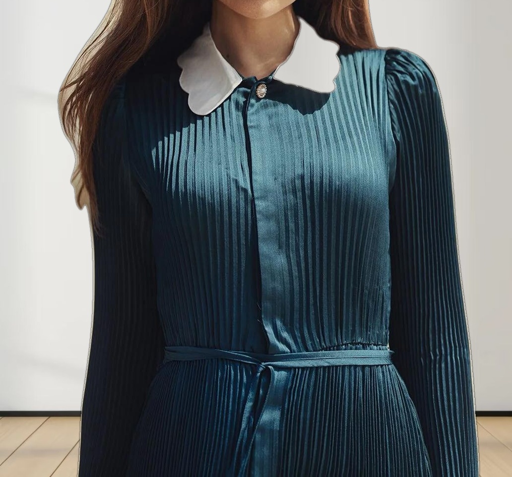 Micro Pleat Dress-Teal