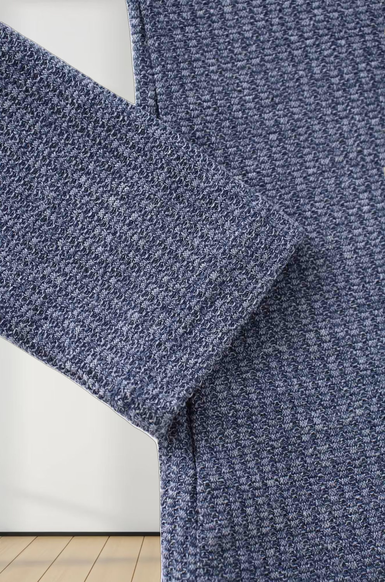 Textured Stretch Turtleneck-Blue
