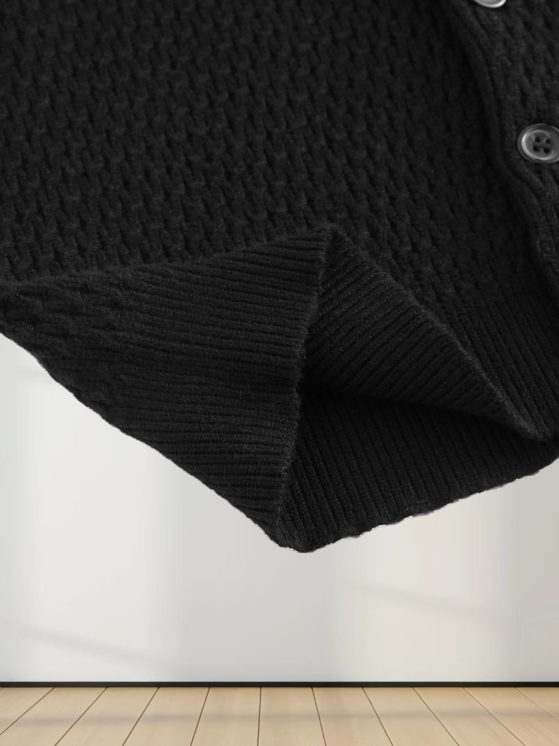 Textured Crew Cardigan-Black