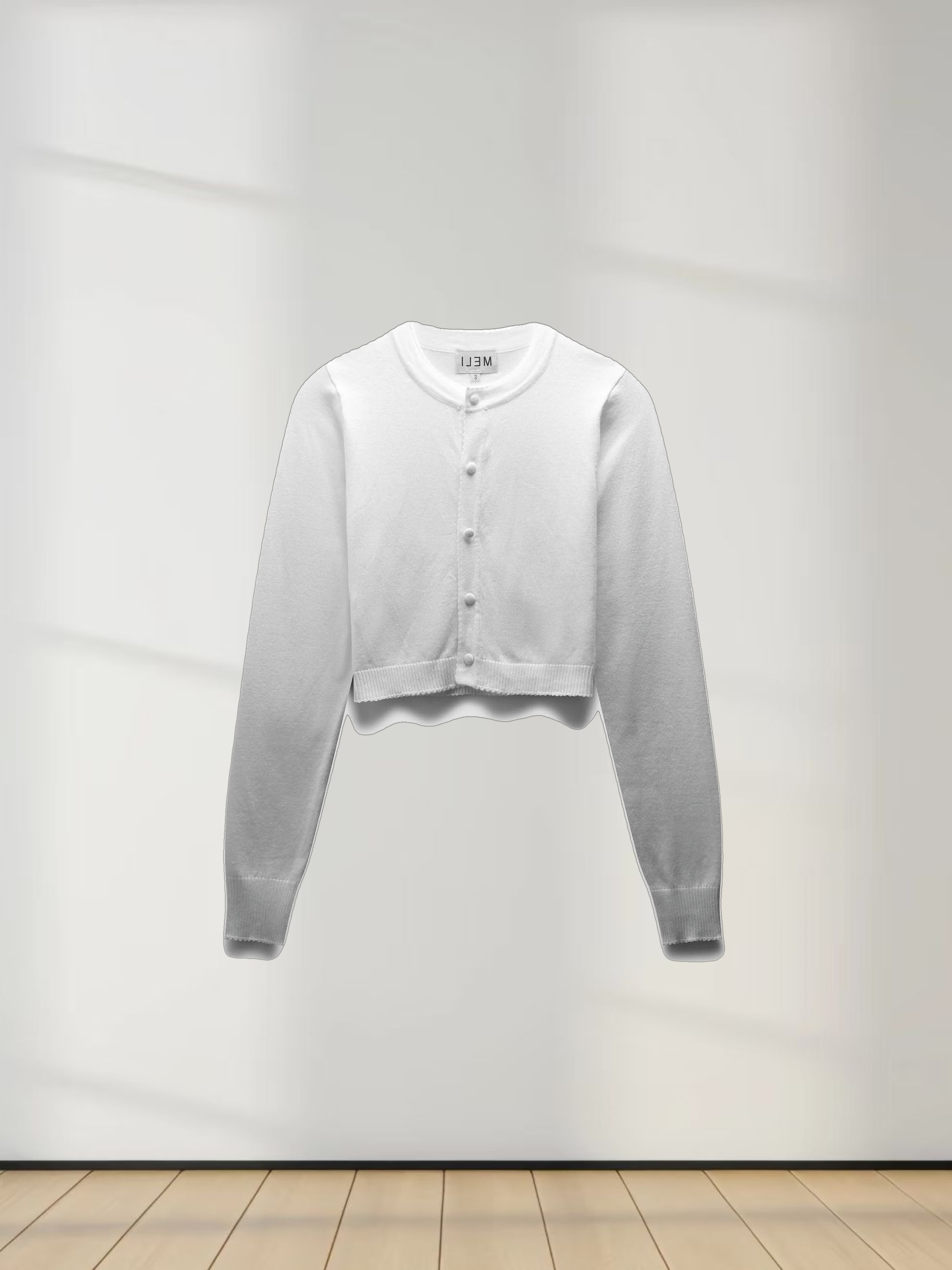 Trim Detail Crew Crop Cardigan-White