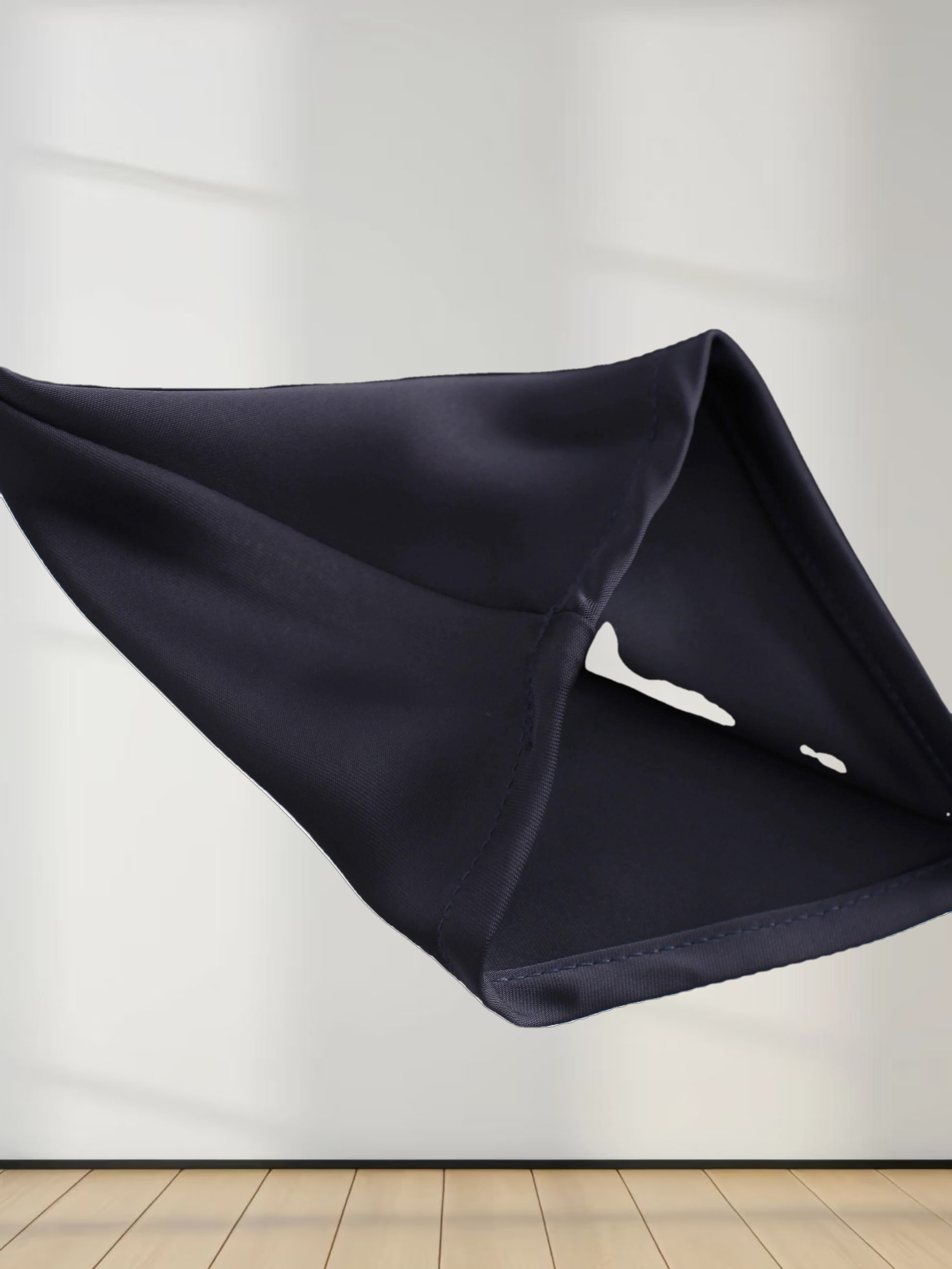 Faux Satin Bottom Flare Skirt-Navy