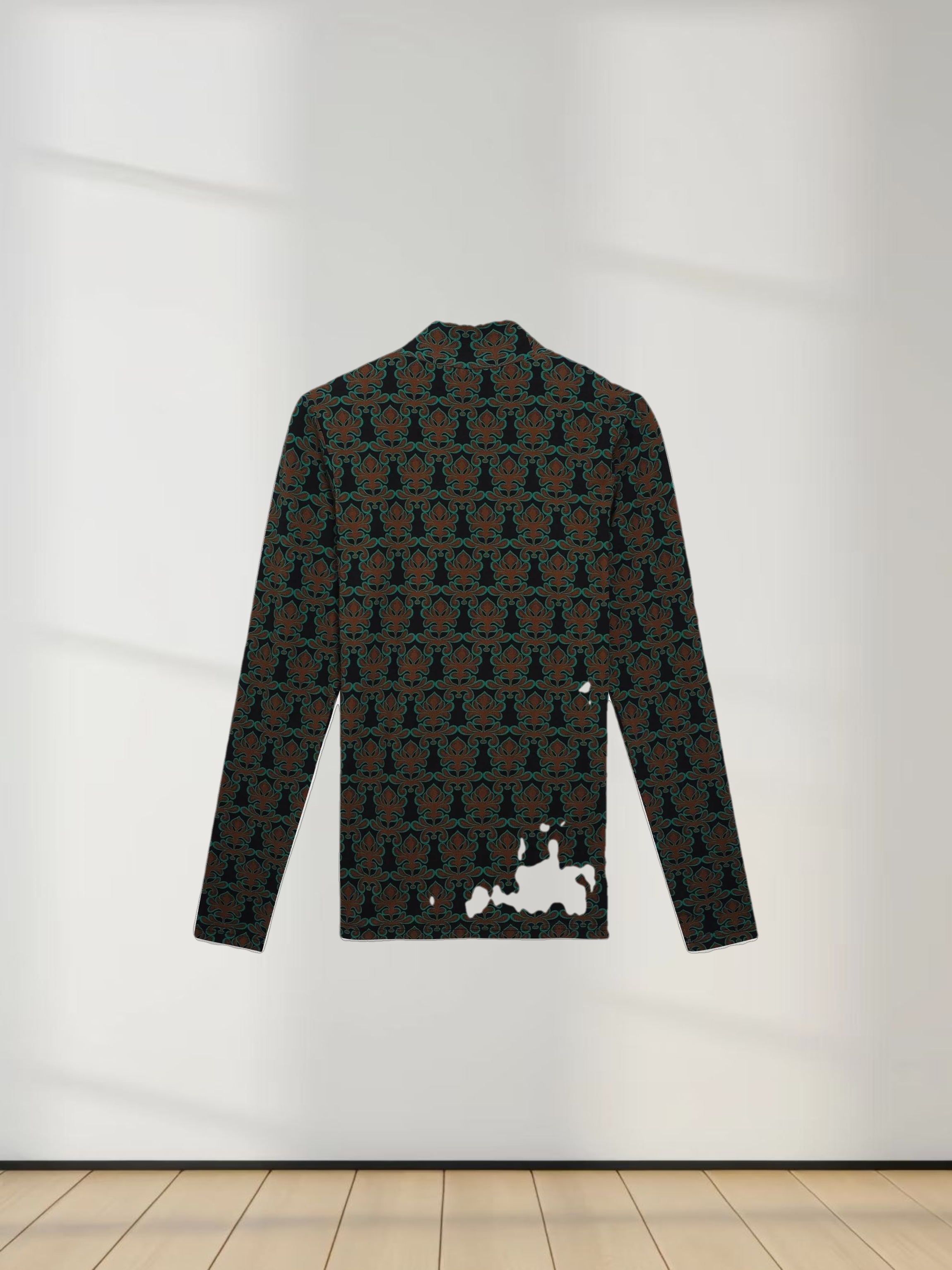 Printed Modal Turtleneck-Green/Brown Clover