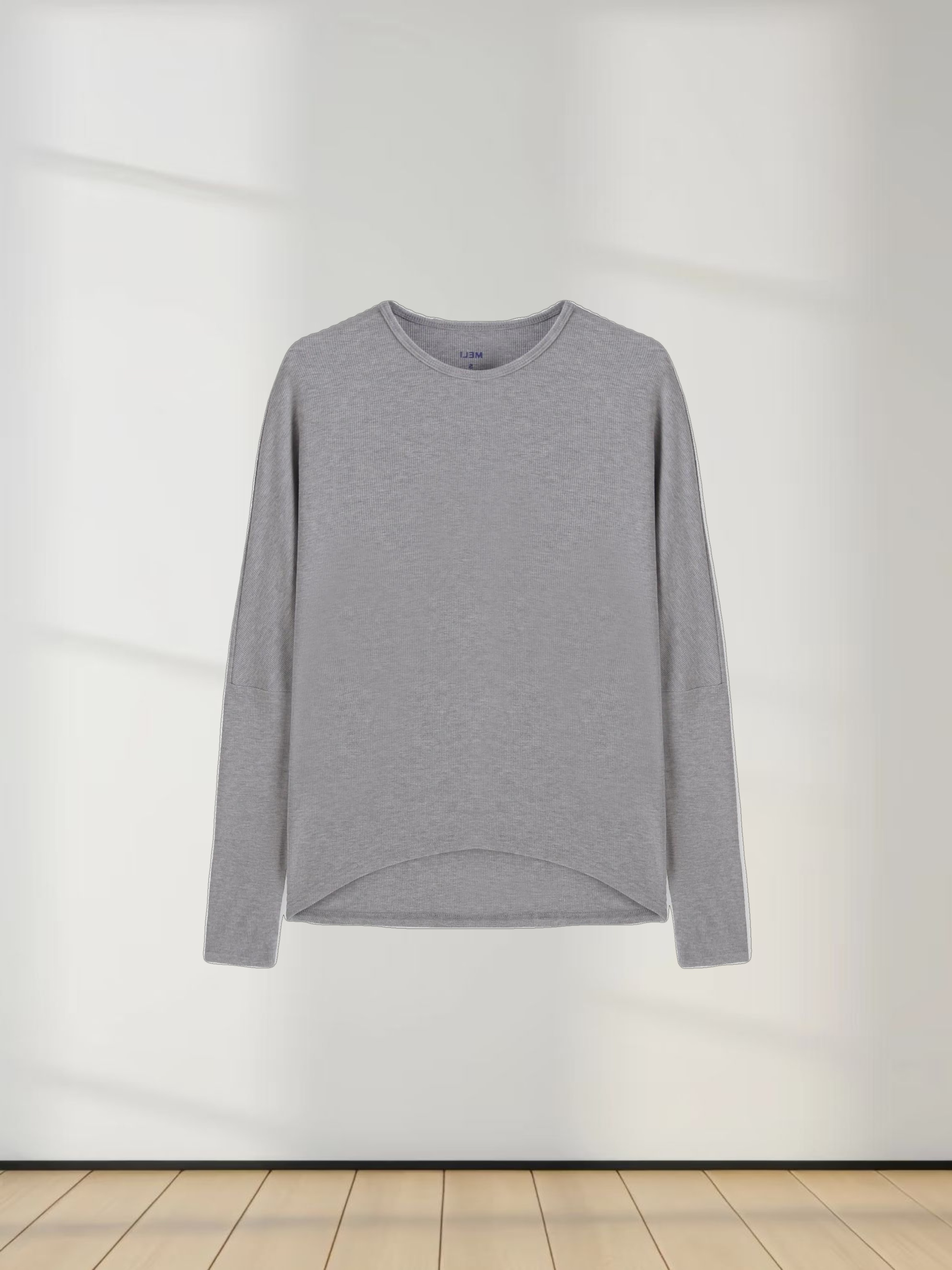 Crew Ribbed Dolman-Heathered Grey