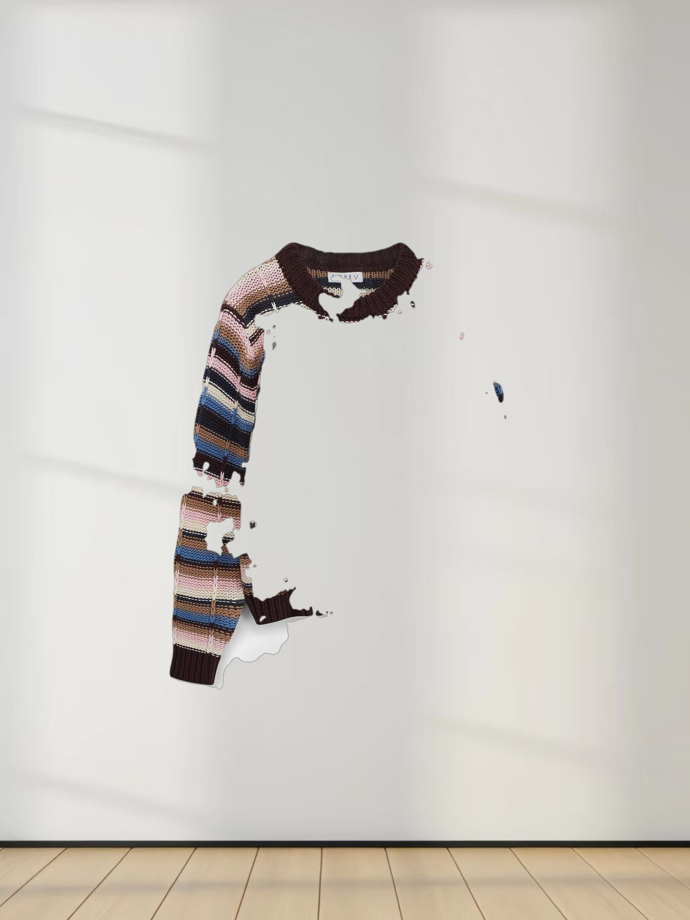 Overstitch Detail Striped Sweater-Brown