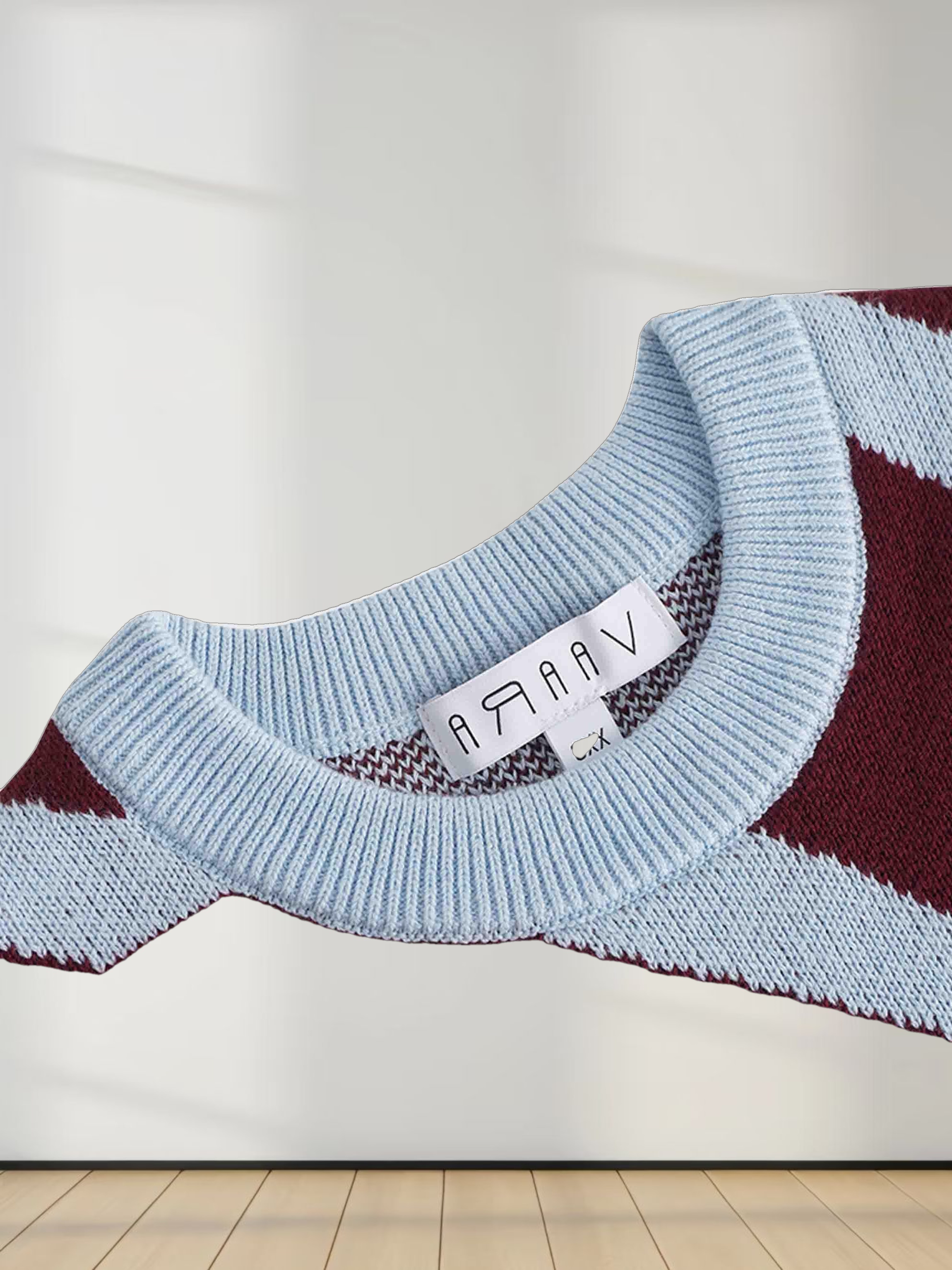 Oversized Houndstooth Sweater-Light Blue/Burgundy