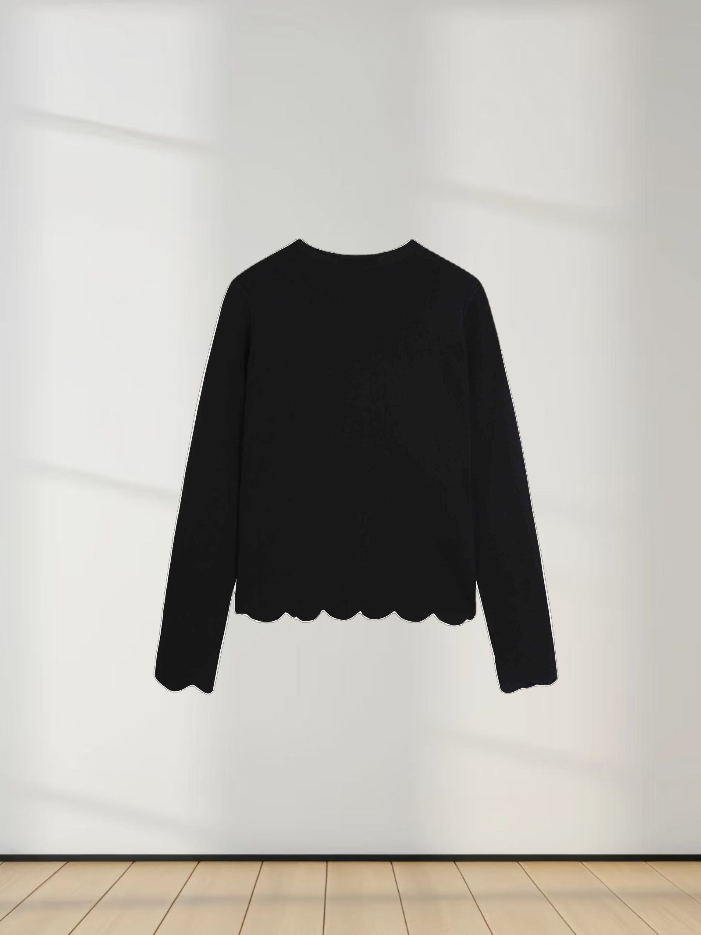 Scallop Edge Crew Cardigan-Black