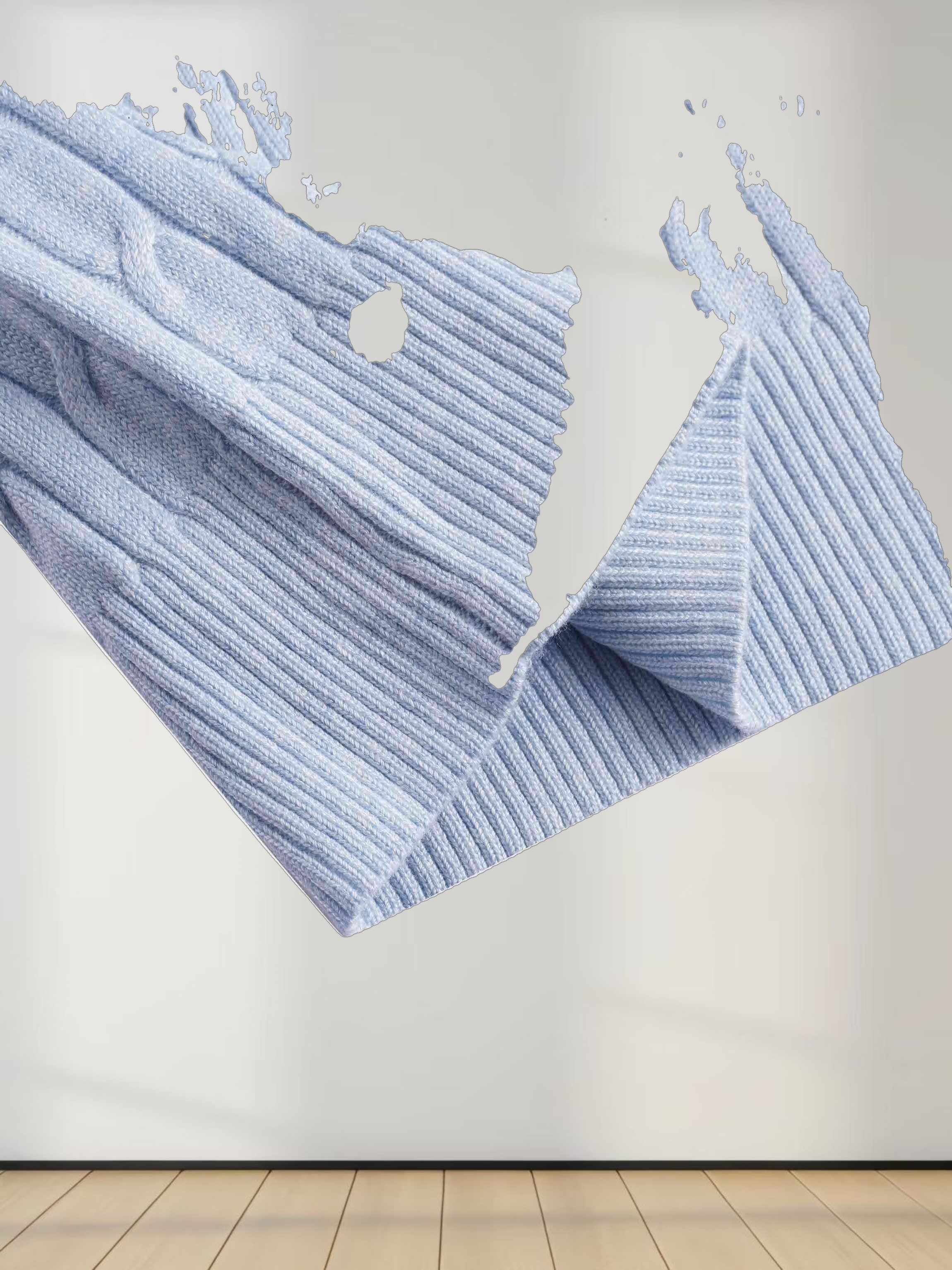 Knit Cable Sweater-Heather Light Blue