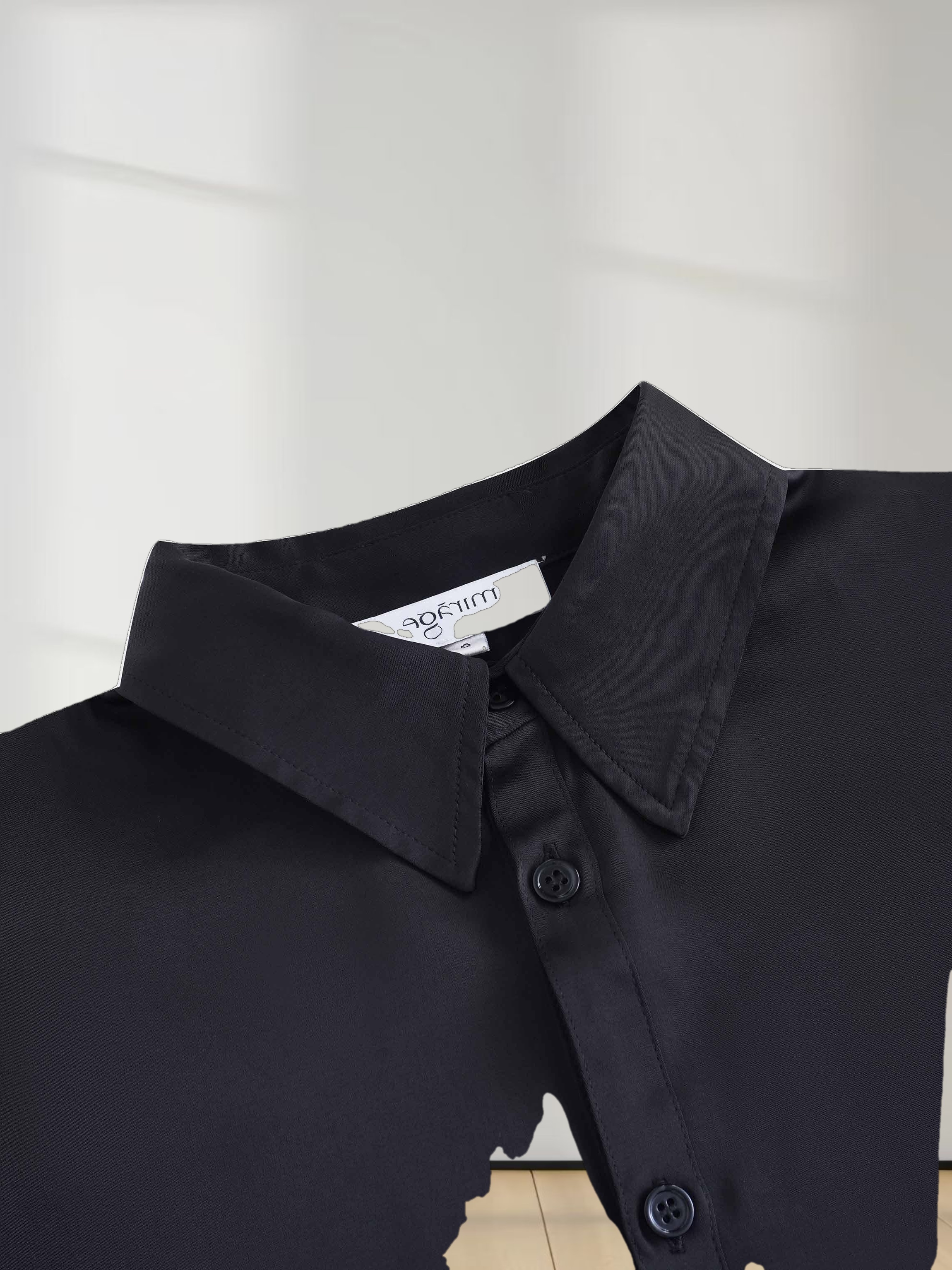 Gathered Back Shirtdress-Black