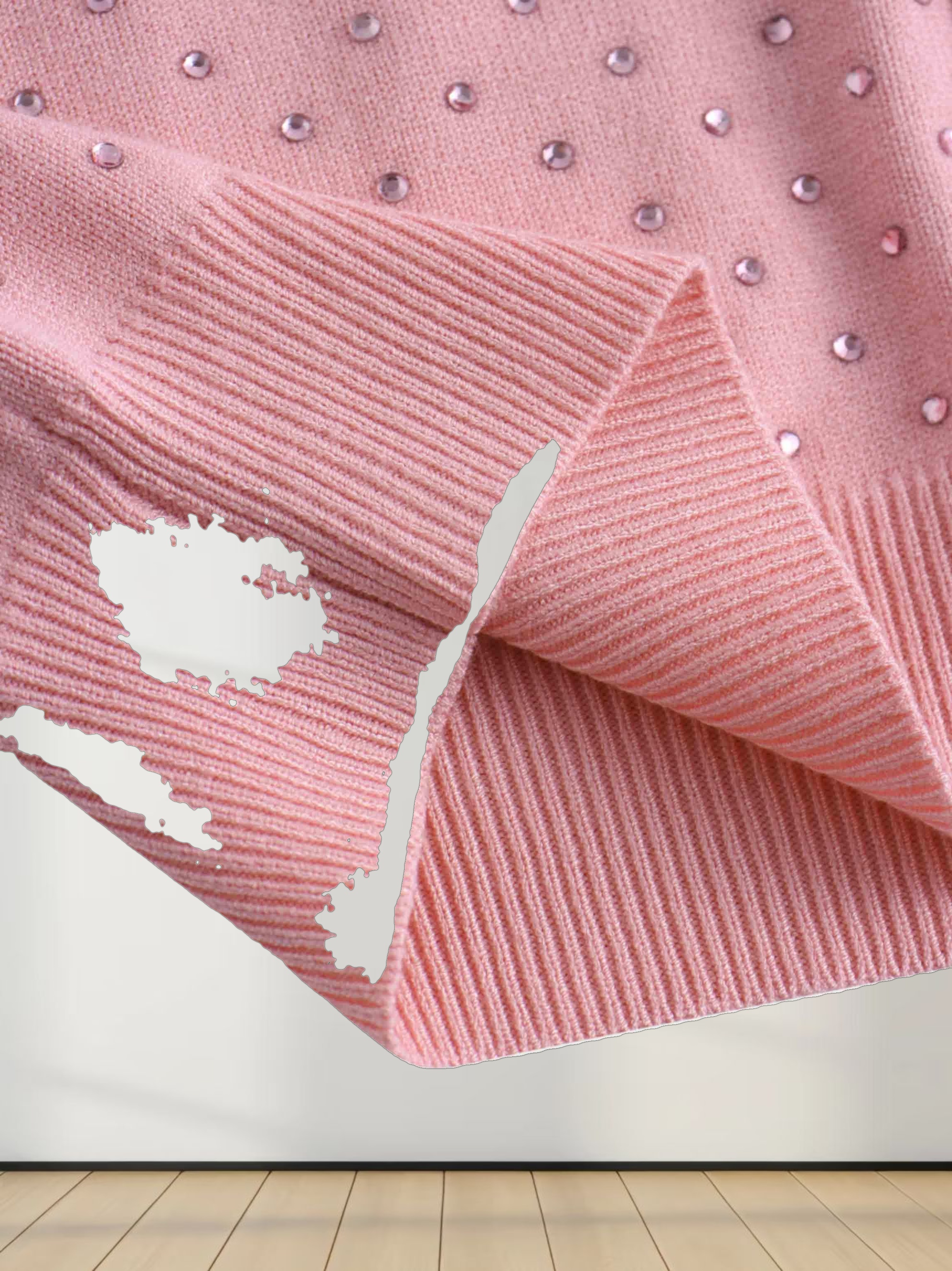 Stone Embellished Crew Cardigan-Pink