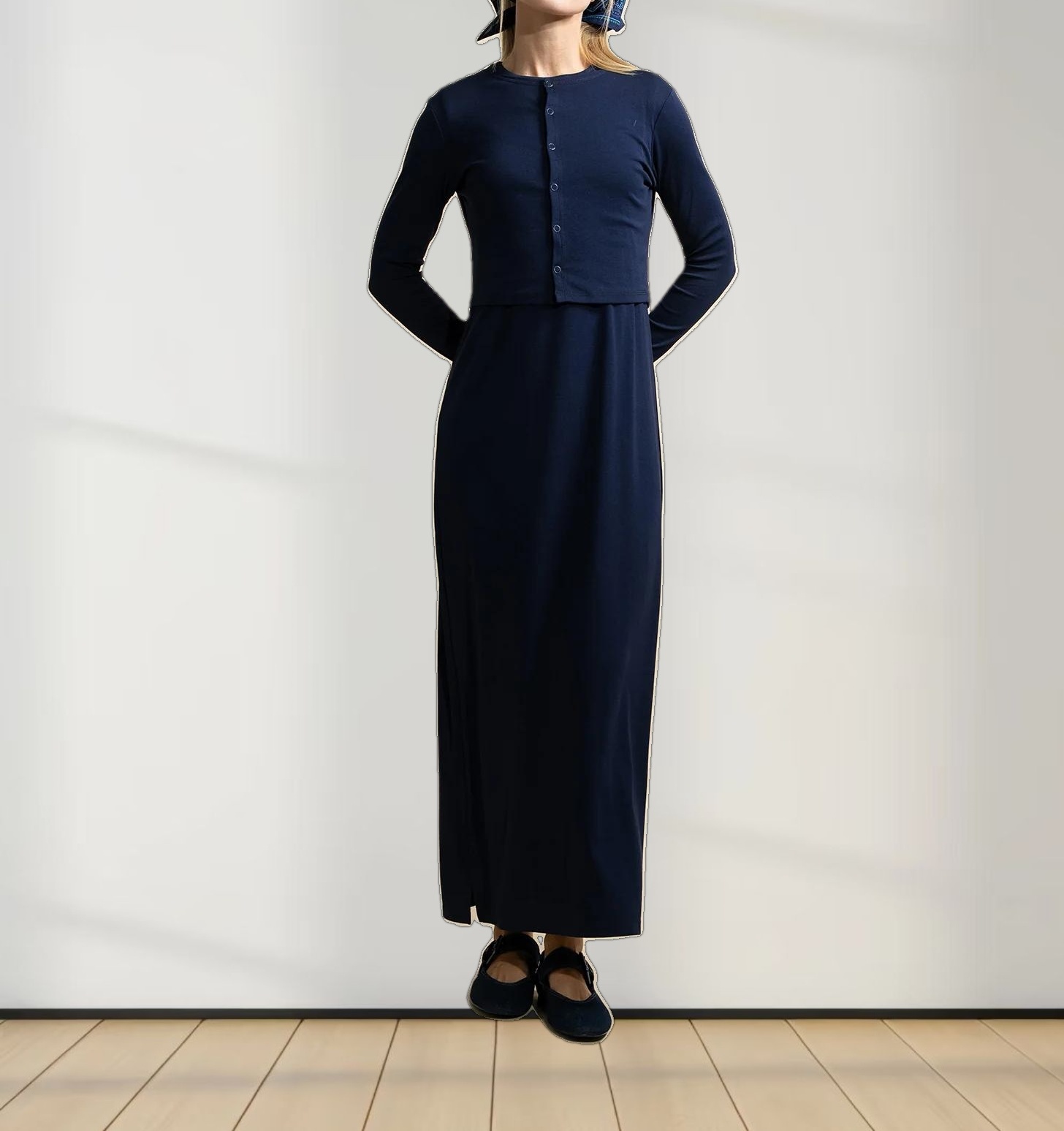 Basic T-Shirt Slip Dress-Navy