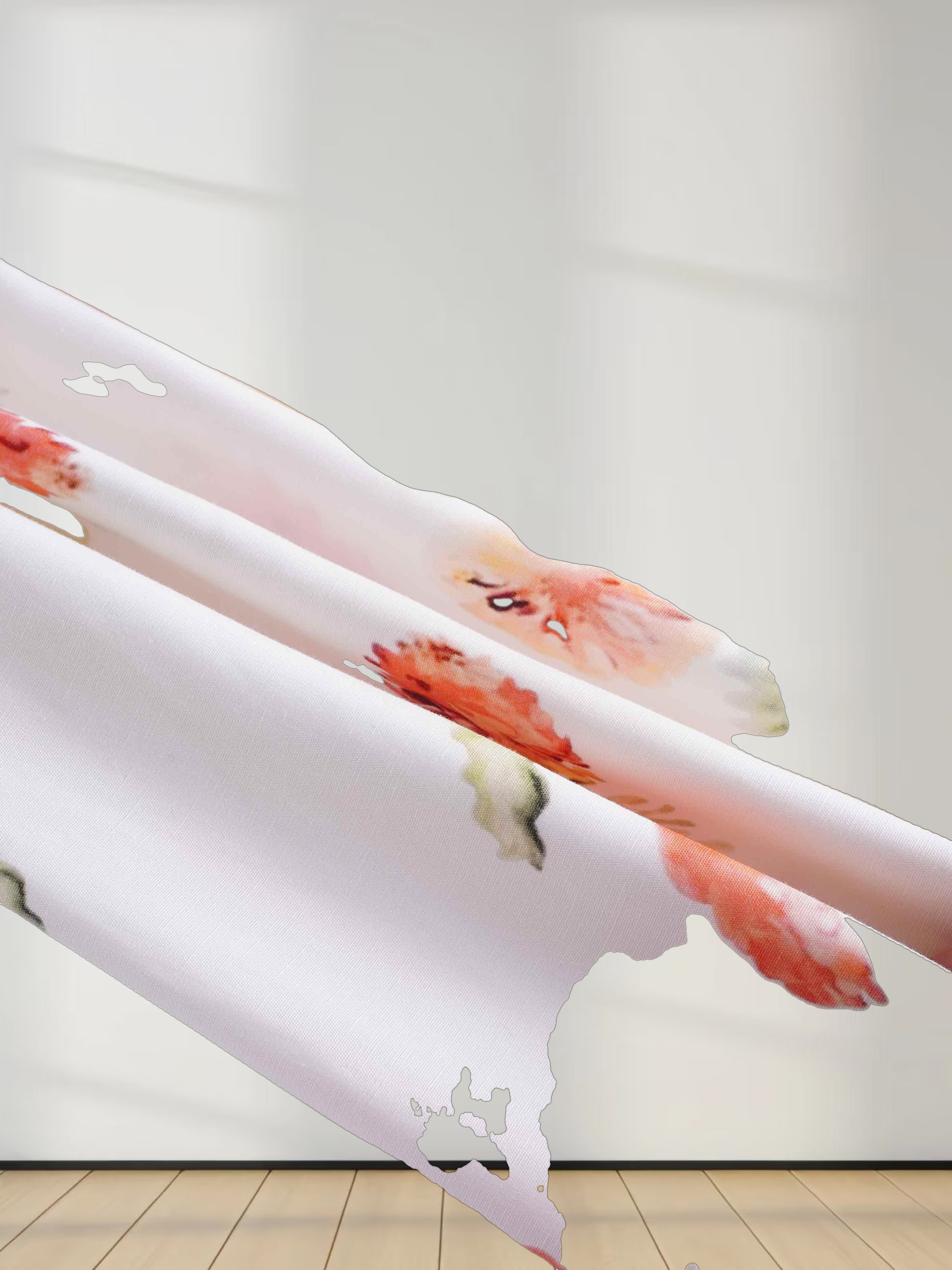 Pleat Neck Belted Dress-Peach Floral