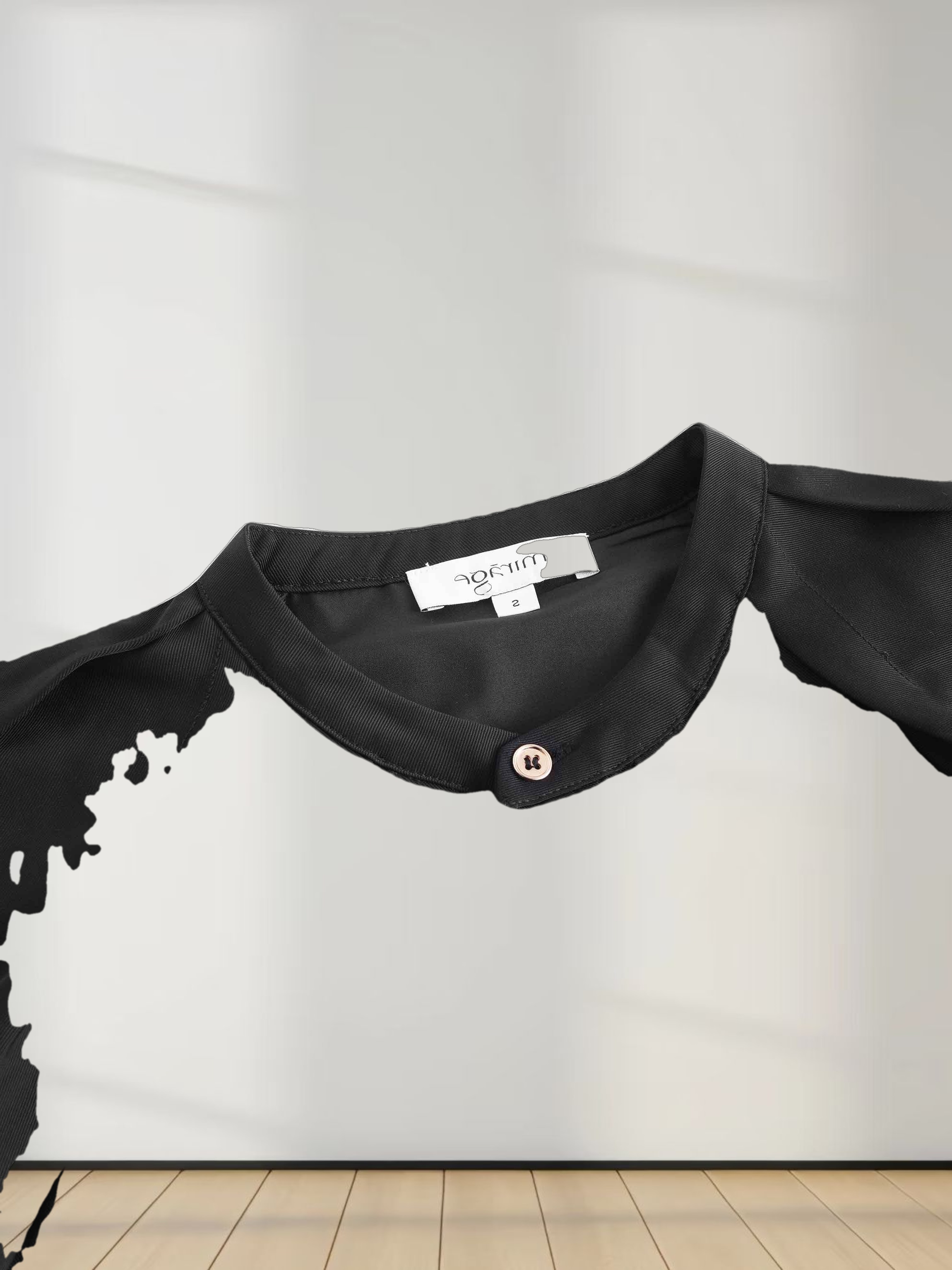 Pleat Neck Belted Dress-Black