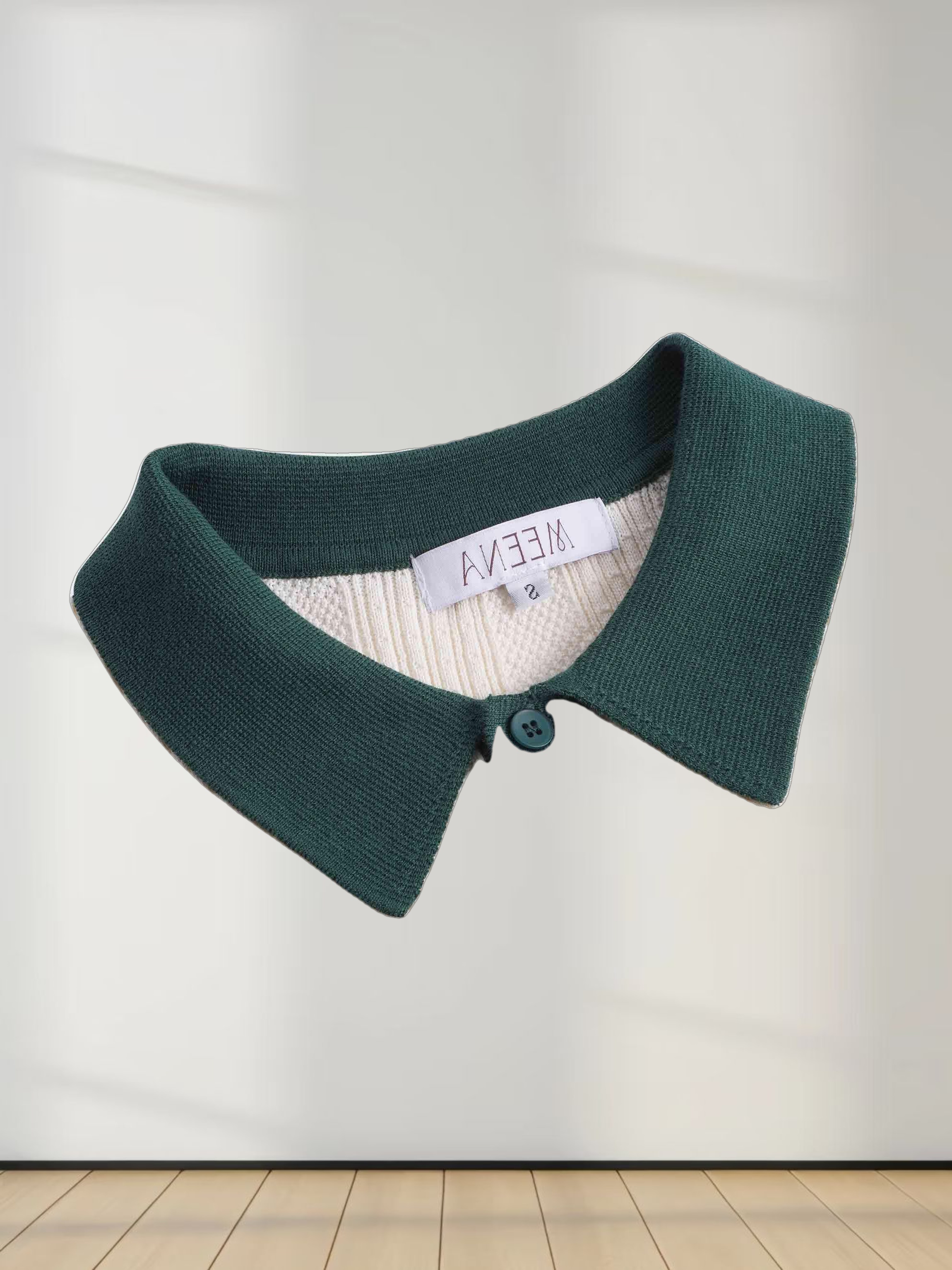 Knit Detail Collar Sweater-Cream/Green
