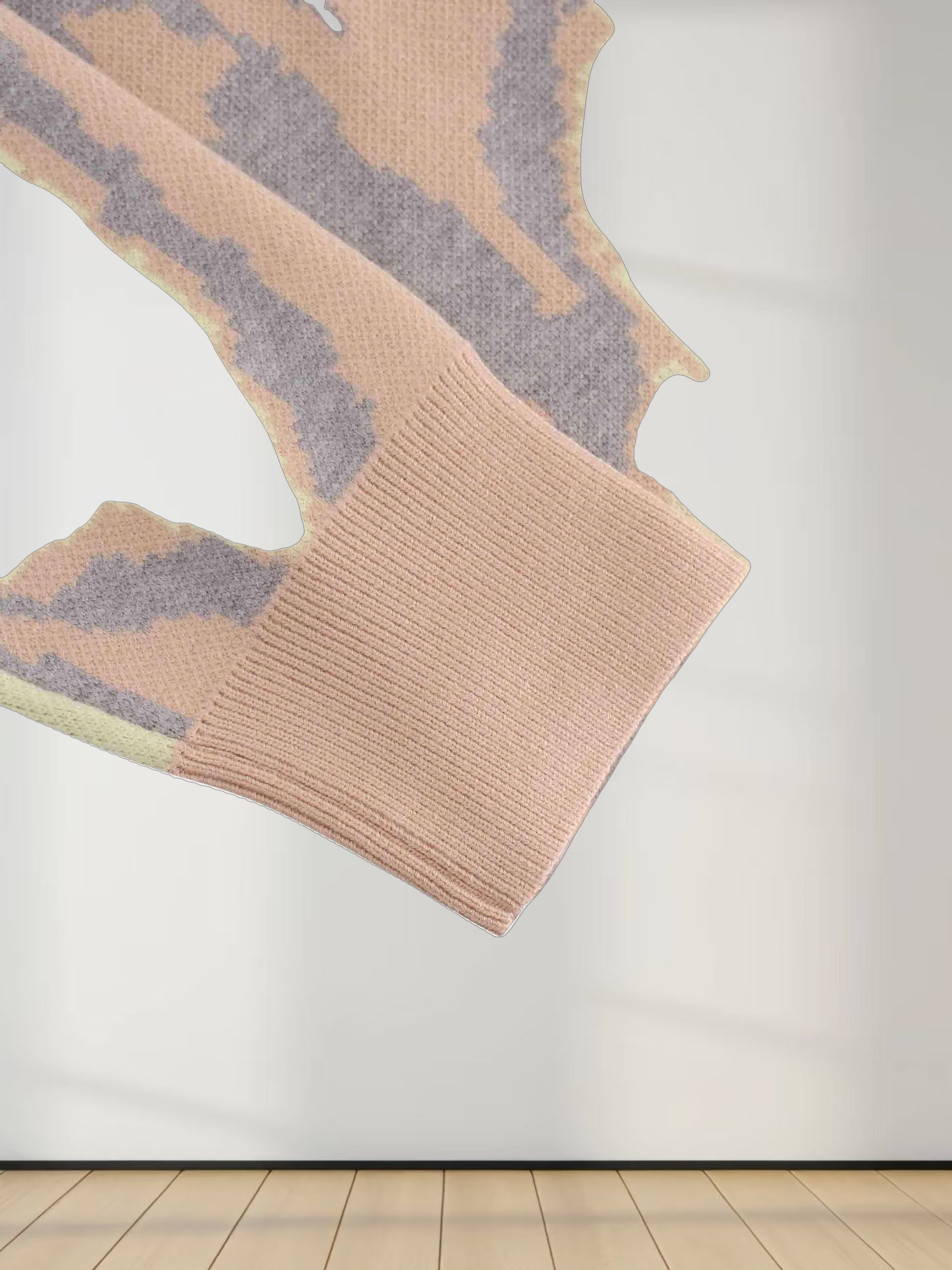 Printed Mock Neck Sweater-Grey/Peach/Yellow