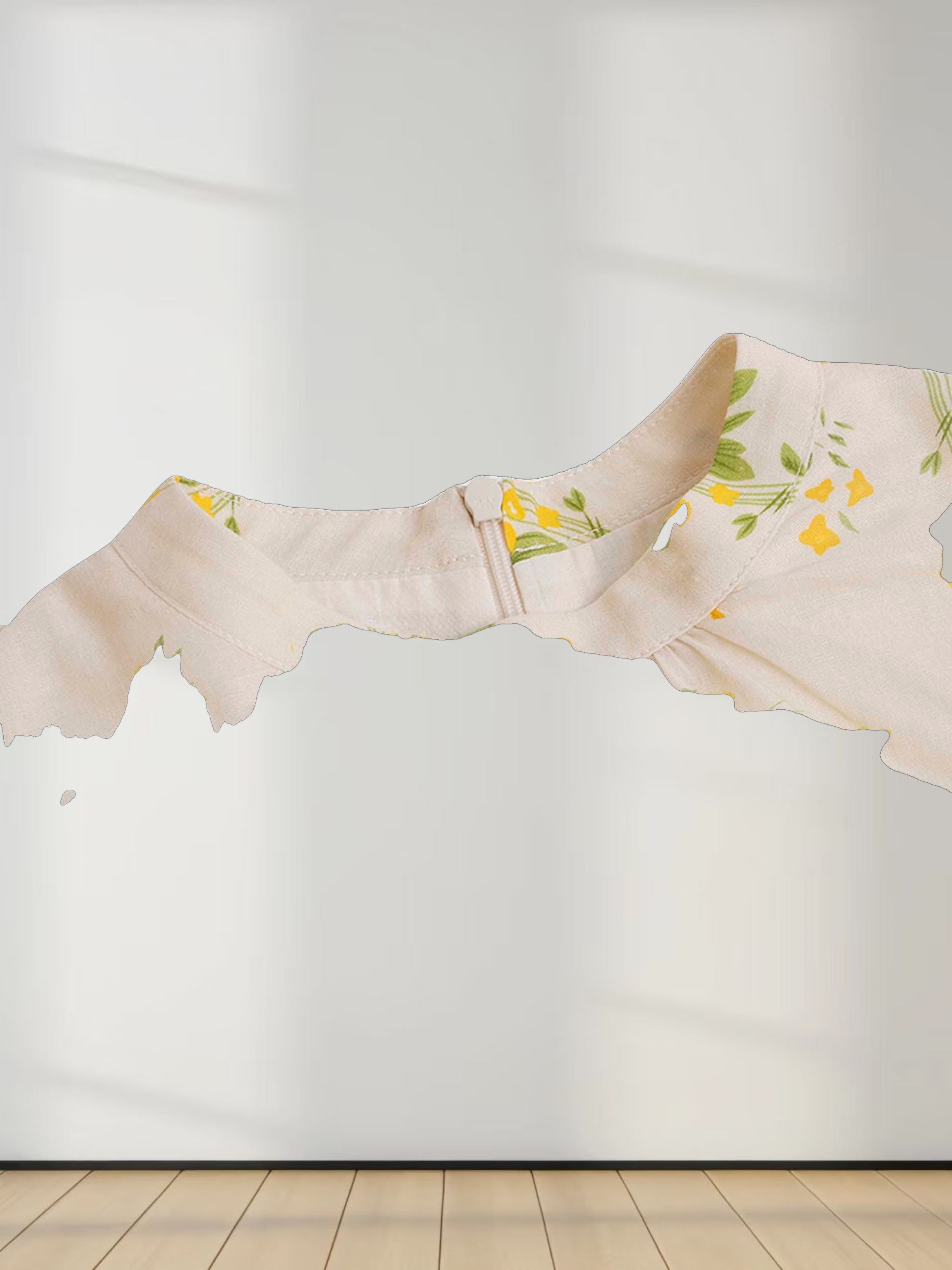 Ruched Puff Sleeve Dress-Yellow Floral