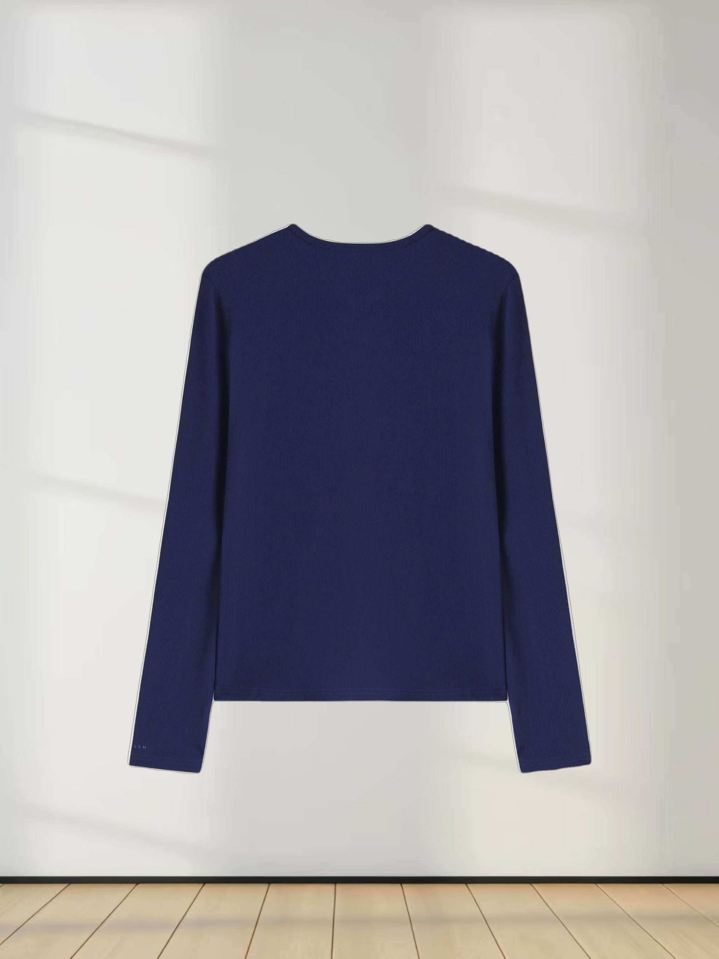 High V Ribbed Tee LS-Dark Navy