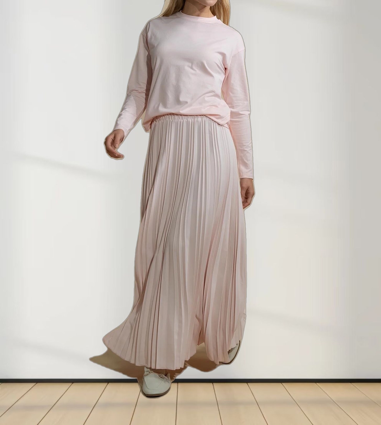 Crepe Pleated Maxi Skirt-Pink