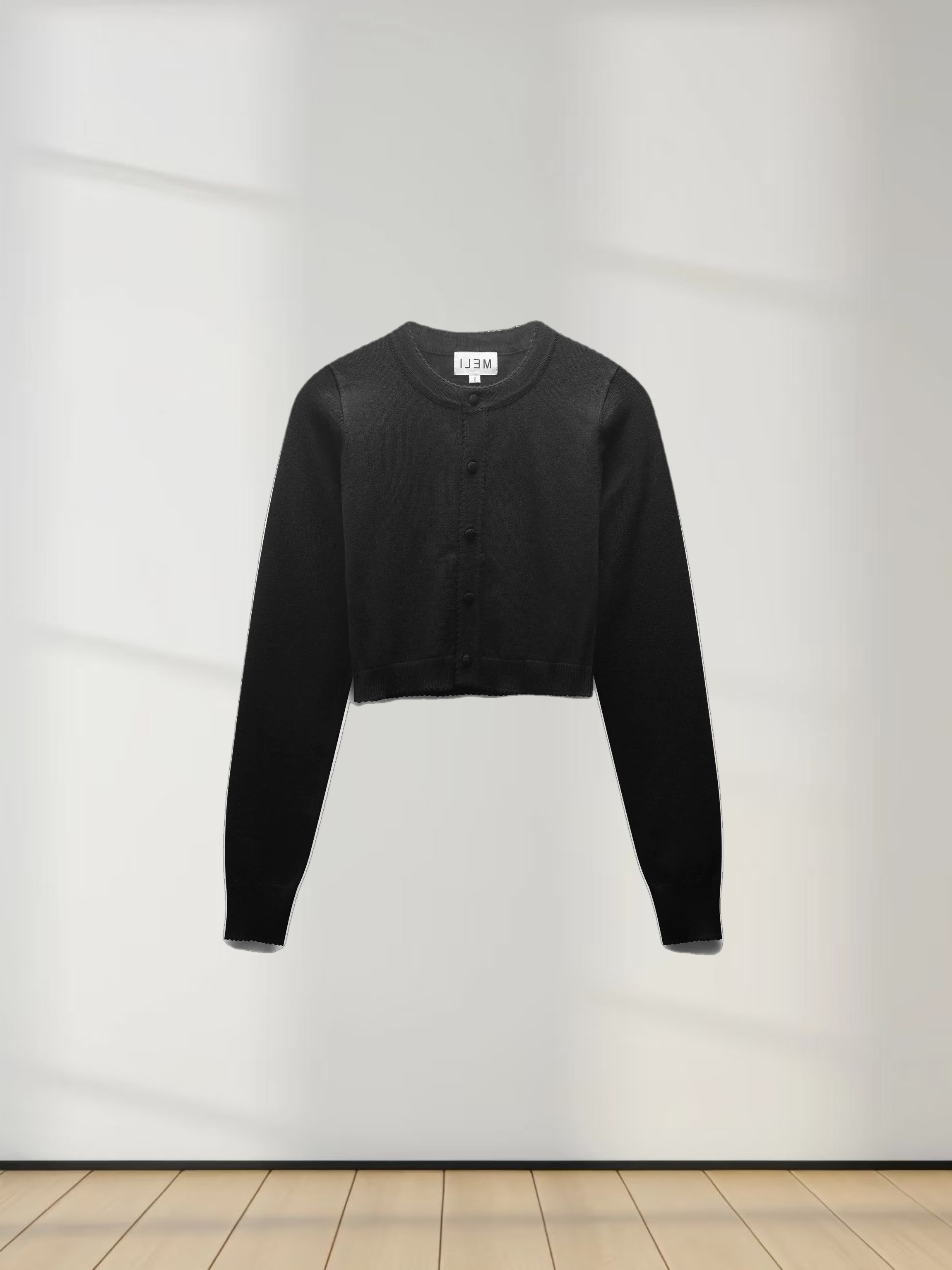 Trim Detail Crew Crop Cardigan-Black