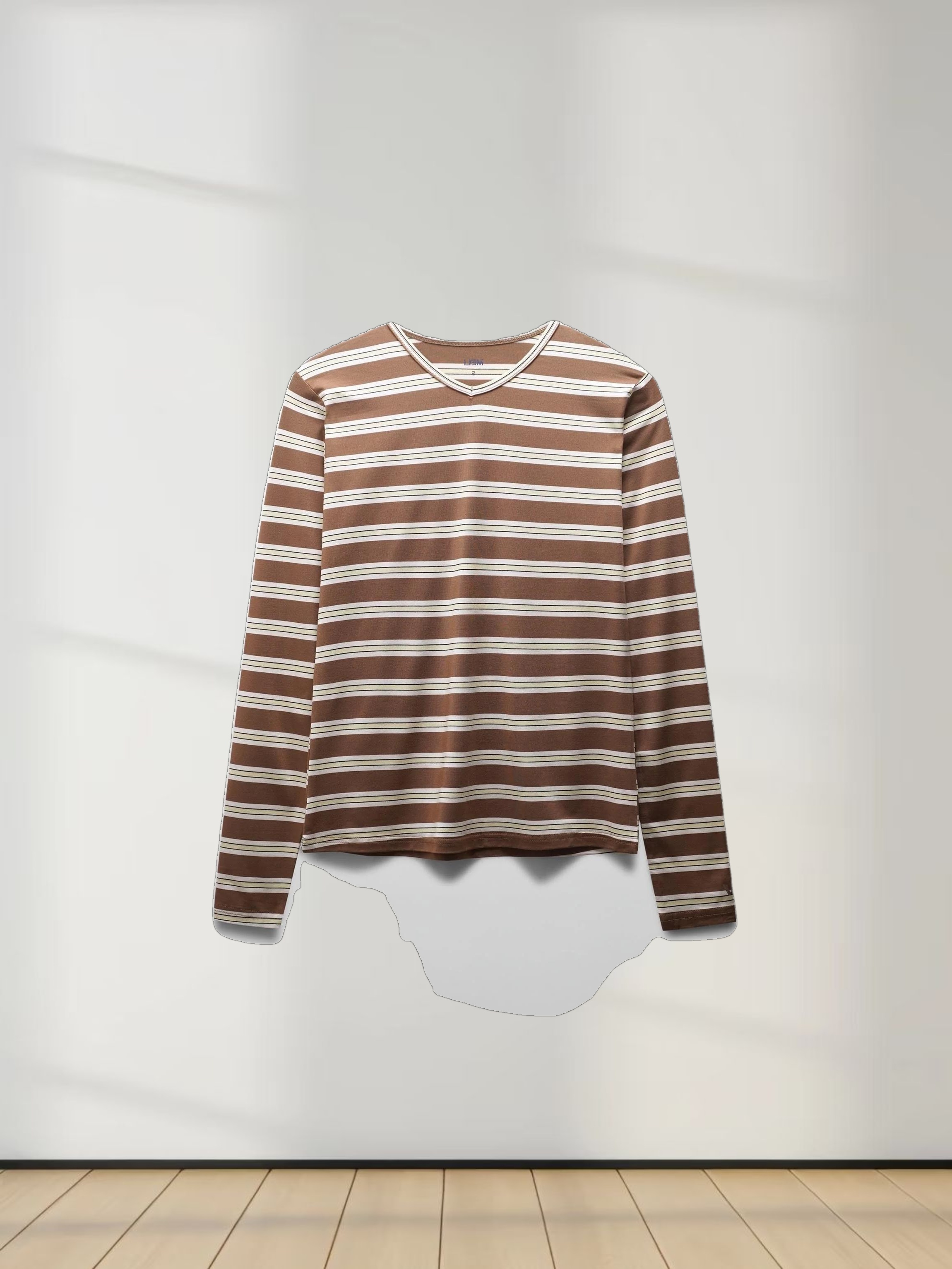 Flat Striped High V Long Sleeve-Brown/Yellow