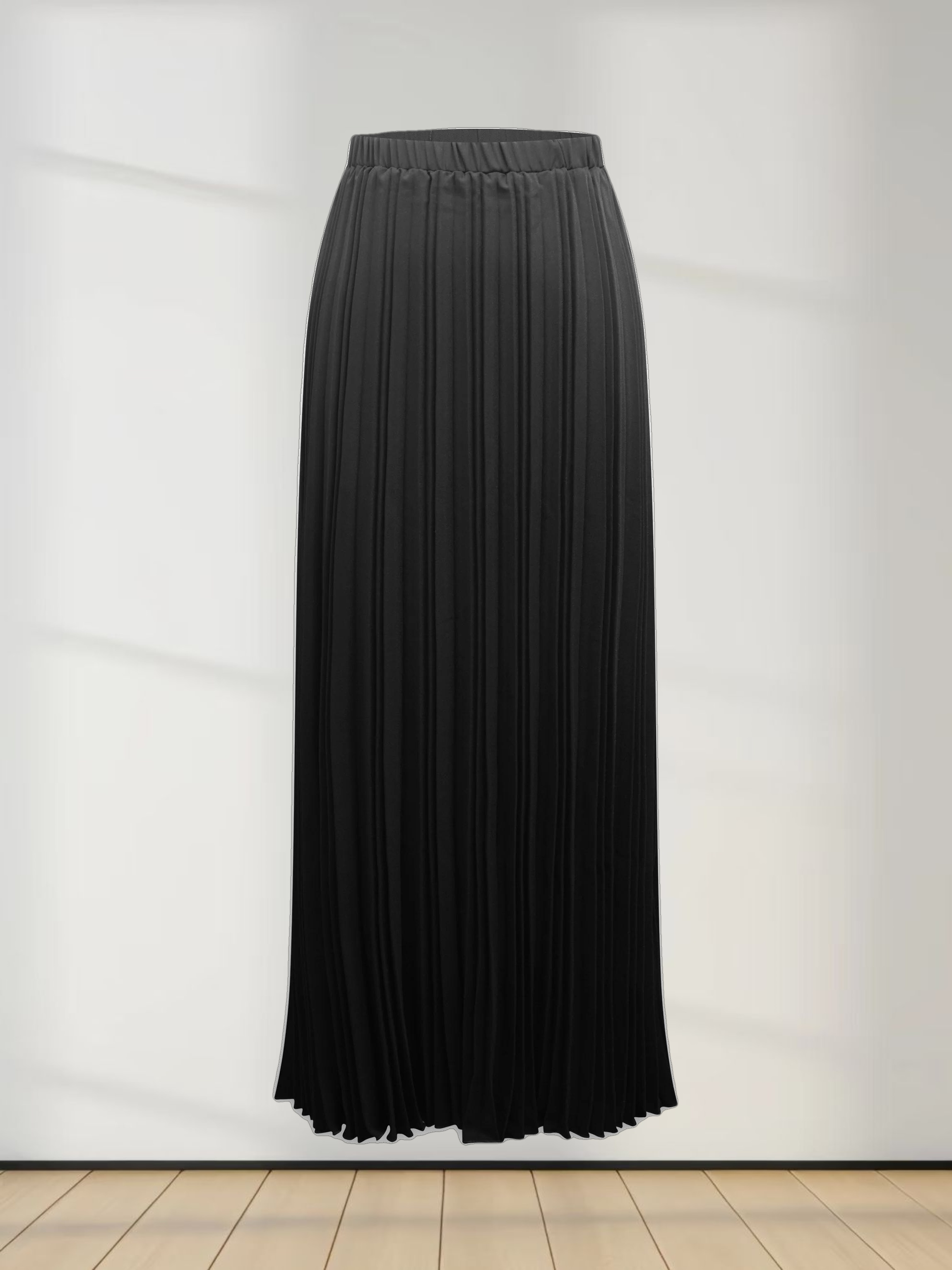 Crepe Pleated Maxi Skirt-Black