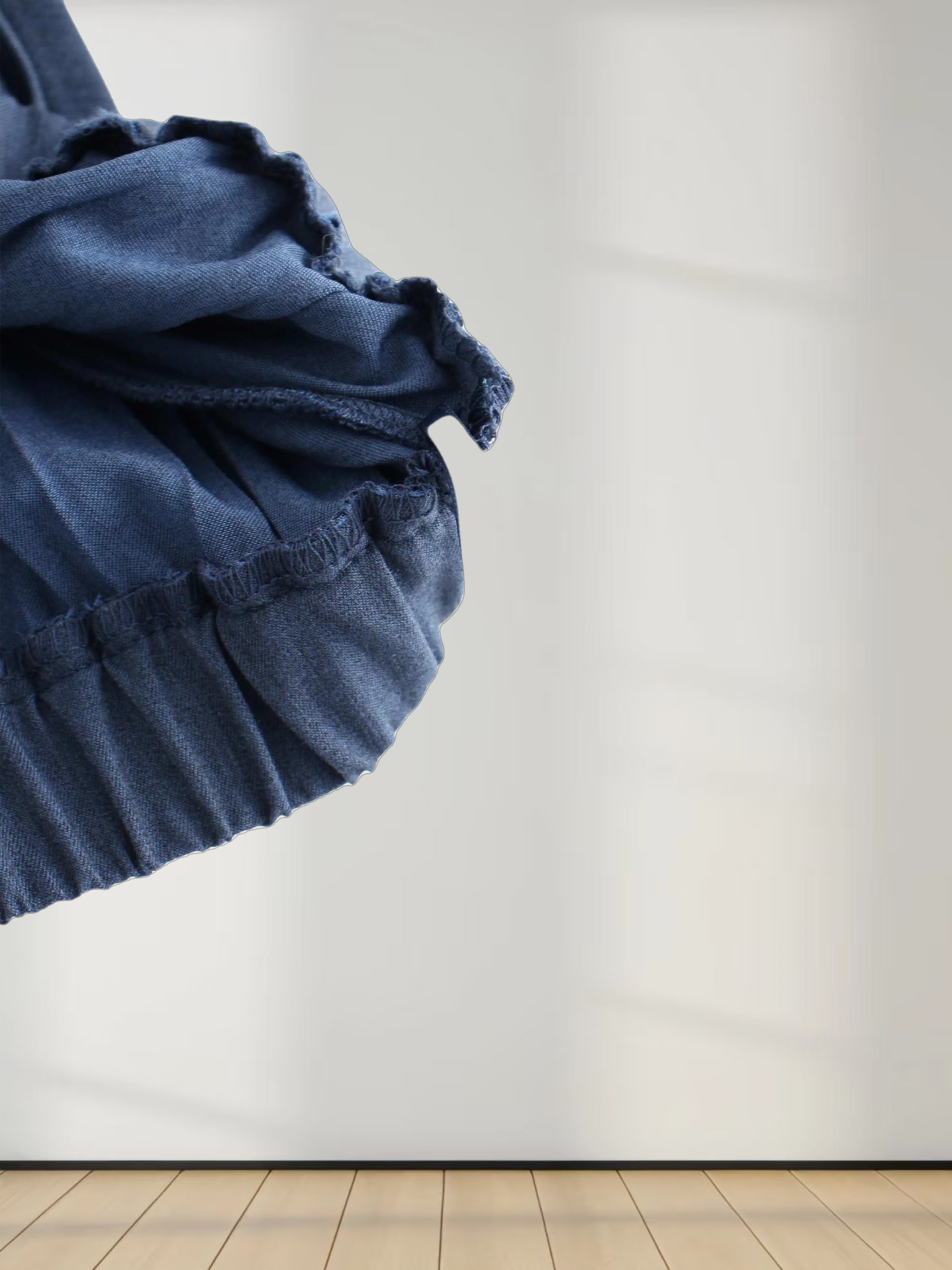 Mix Pleat Skirt-Dark Blue Denim