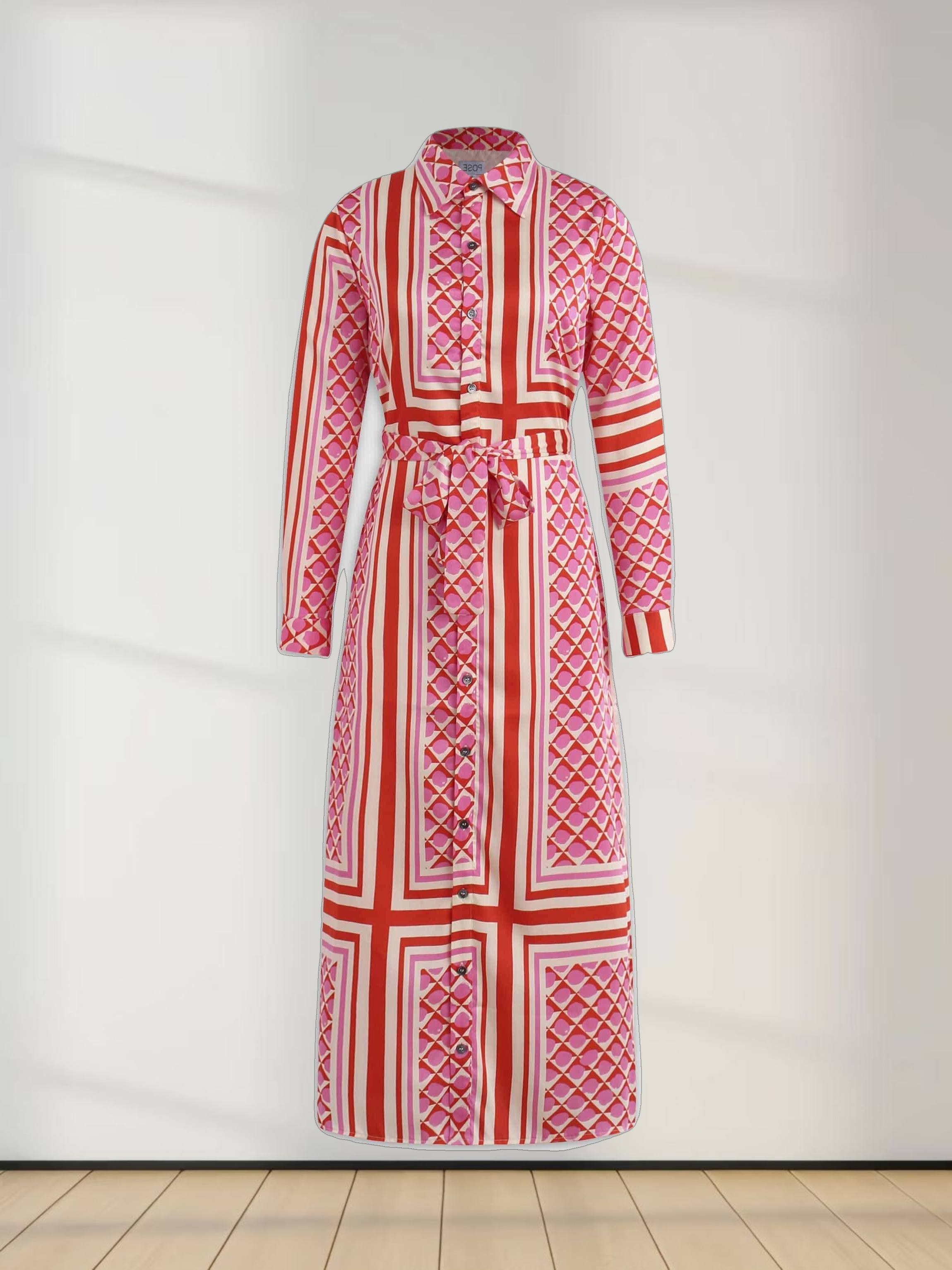 Long Shirtdress-Geo Pink