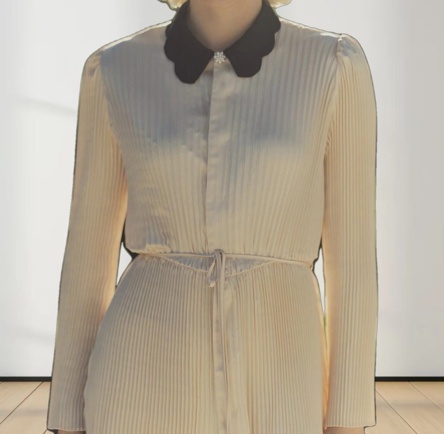 Micro Pleat Dress-Ivory