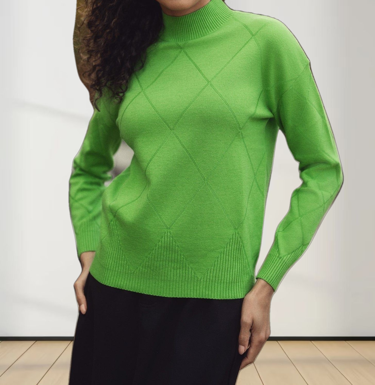 Oversized Diamond Detail Sweater-Kelley Green