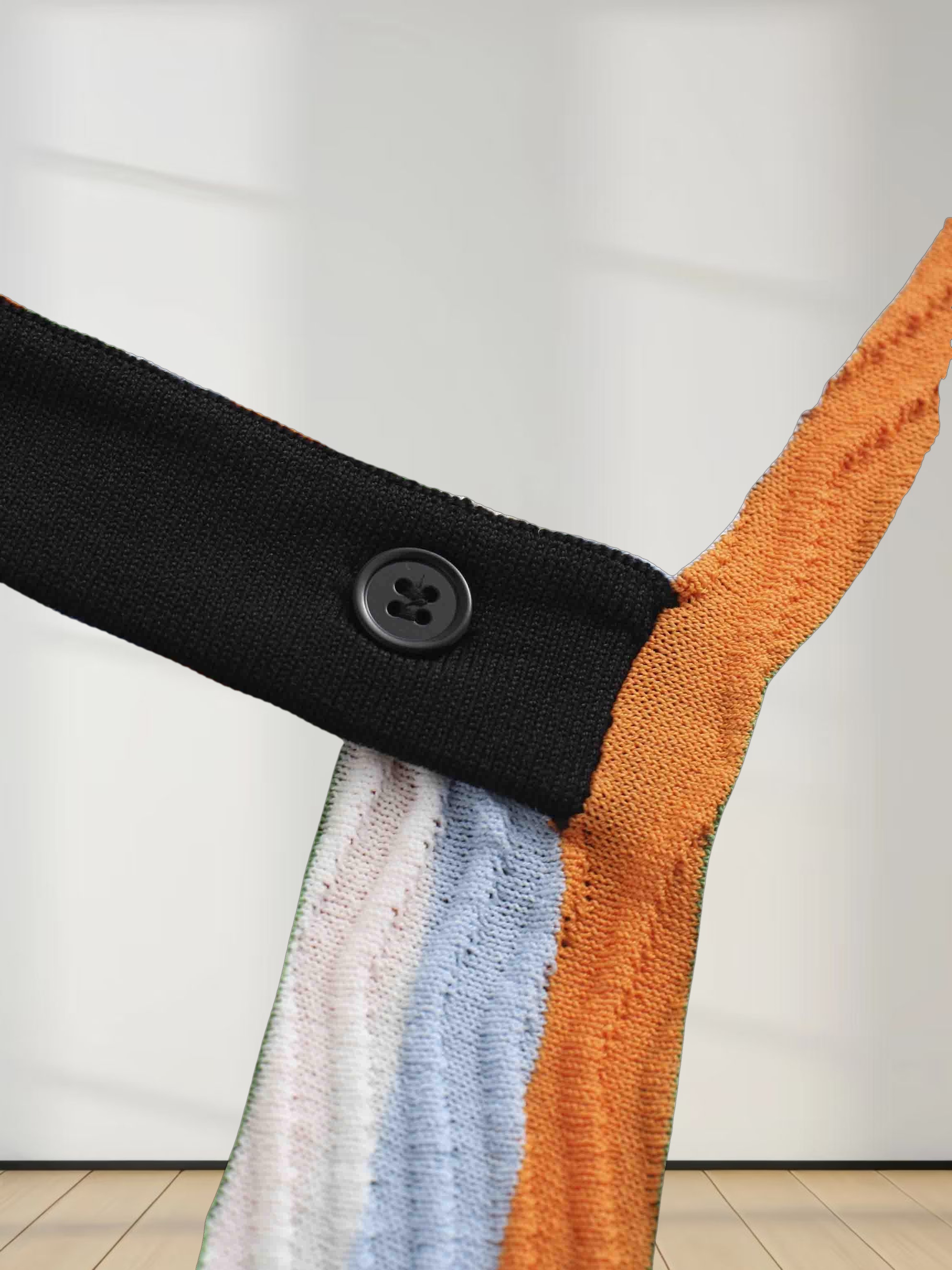 Scallop Edge Collar Sweater-Blue/Orange Stripes