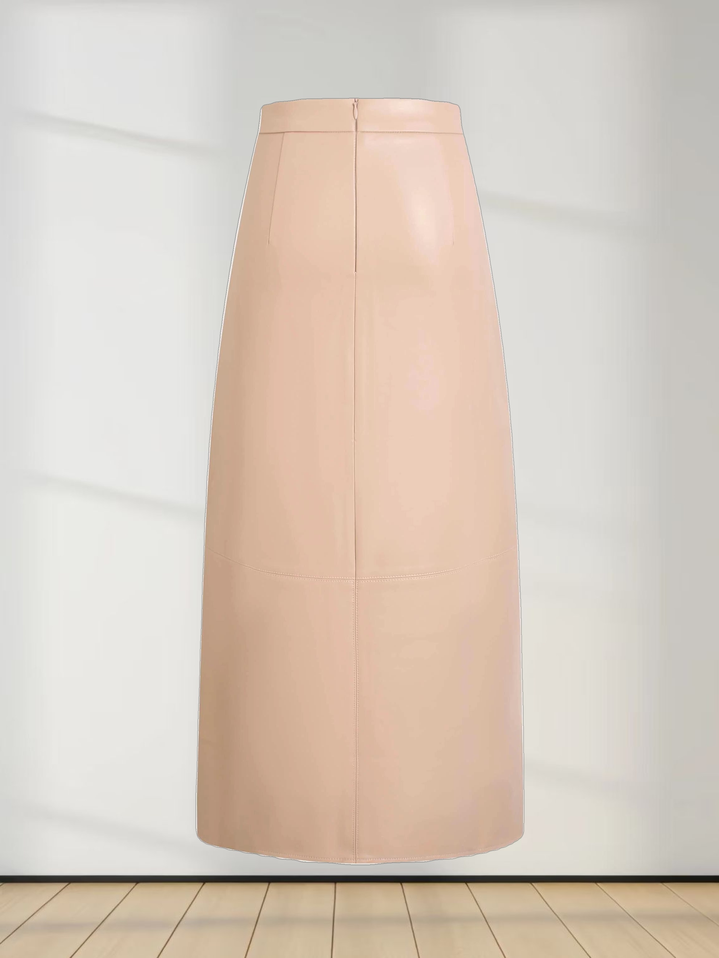 Leather A-Line Skirt-Peach