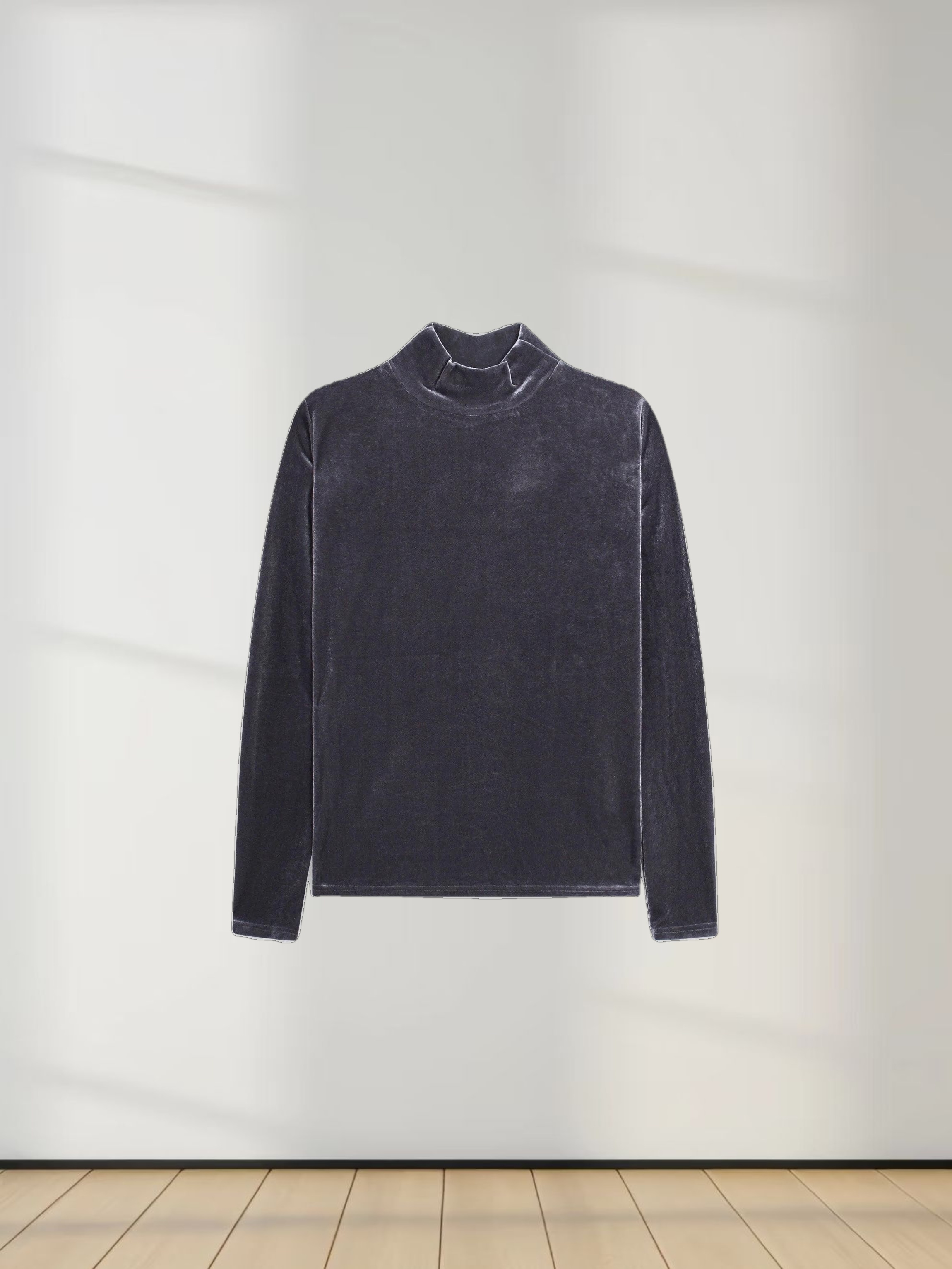 Velour Mock Neck Turtleneck-Grey