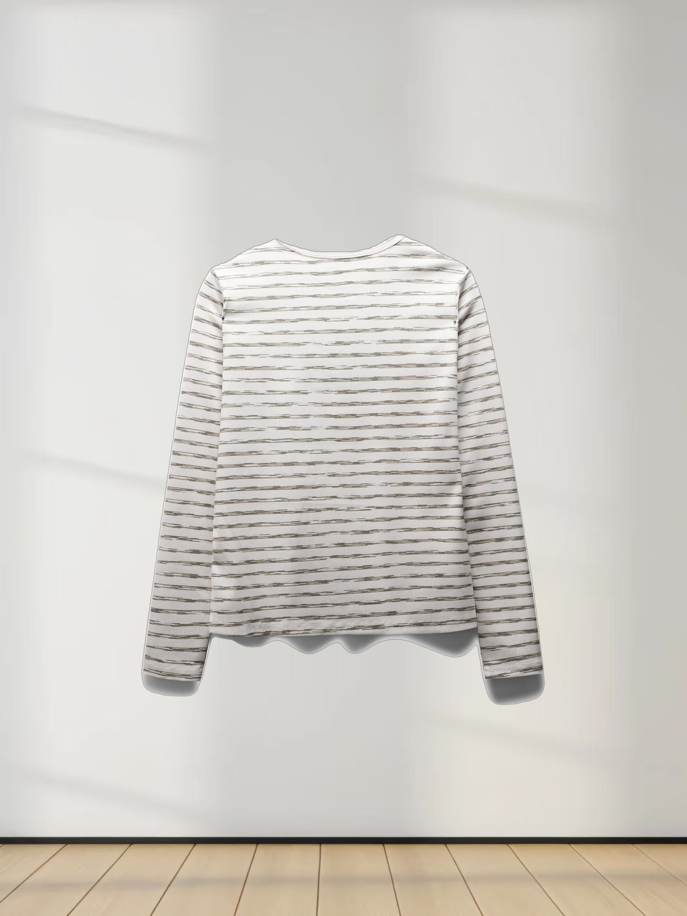 Multi Striped Ribbed Crew-Space Dye Olive