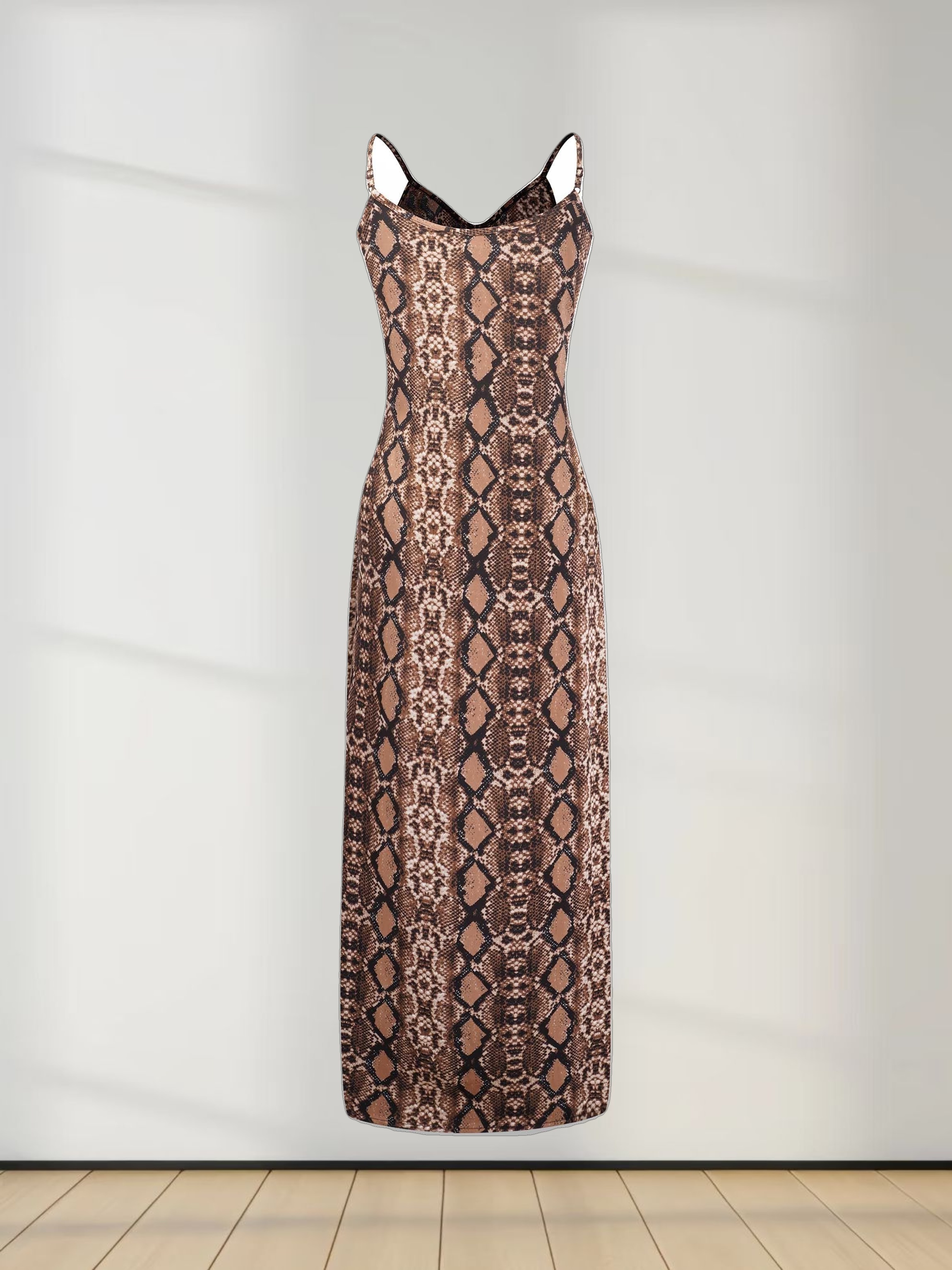 A-Line V Neck Slip Dress-Snakeskin